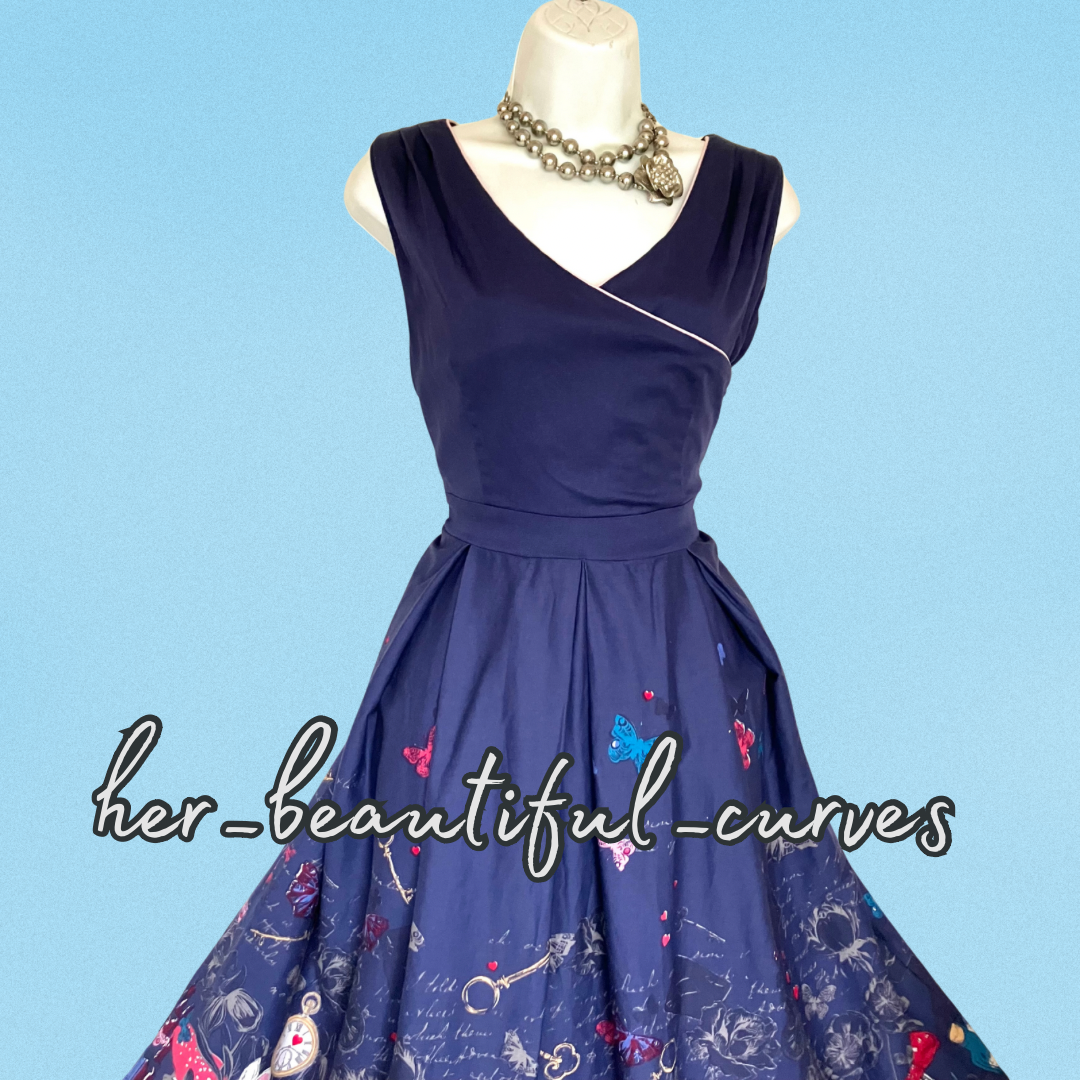 LINDY BOP ALICE IN WONDERLAND PRITN VINTAGE STYLE OCCASION PARTY DRESS SIZE 12