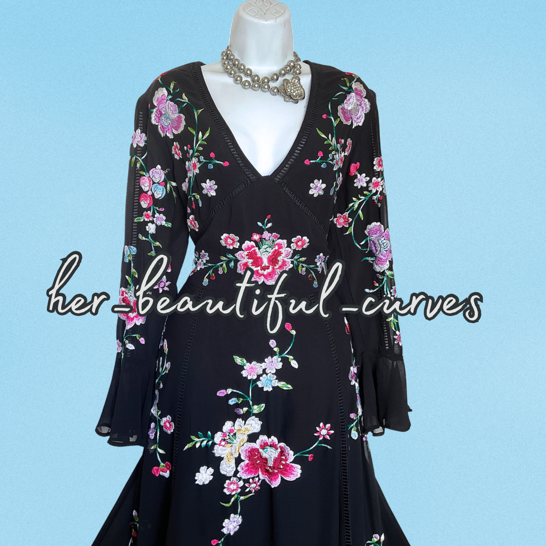 ASOS EMBROIDERED FLORAL MIDI OCCASION WEDDING PARTY DRESS SIZE 16