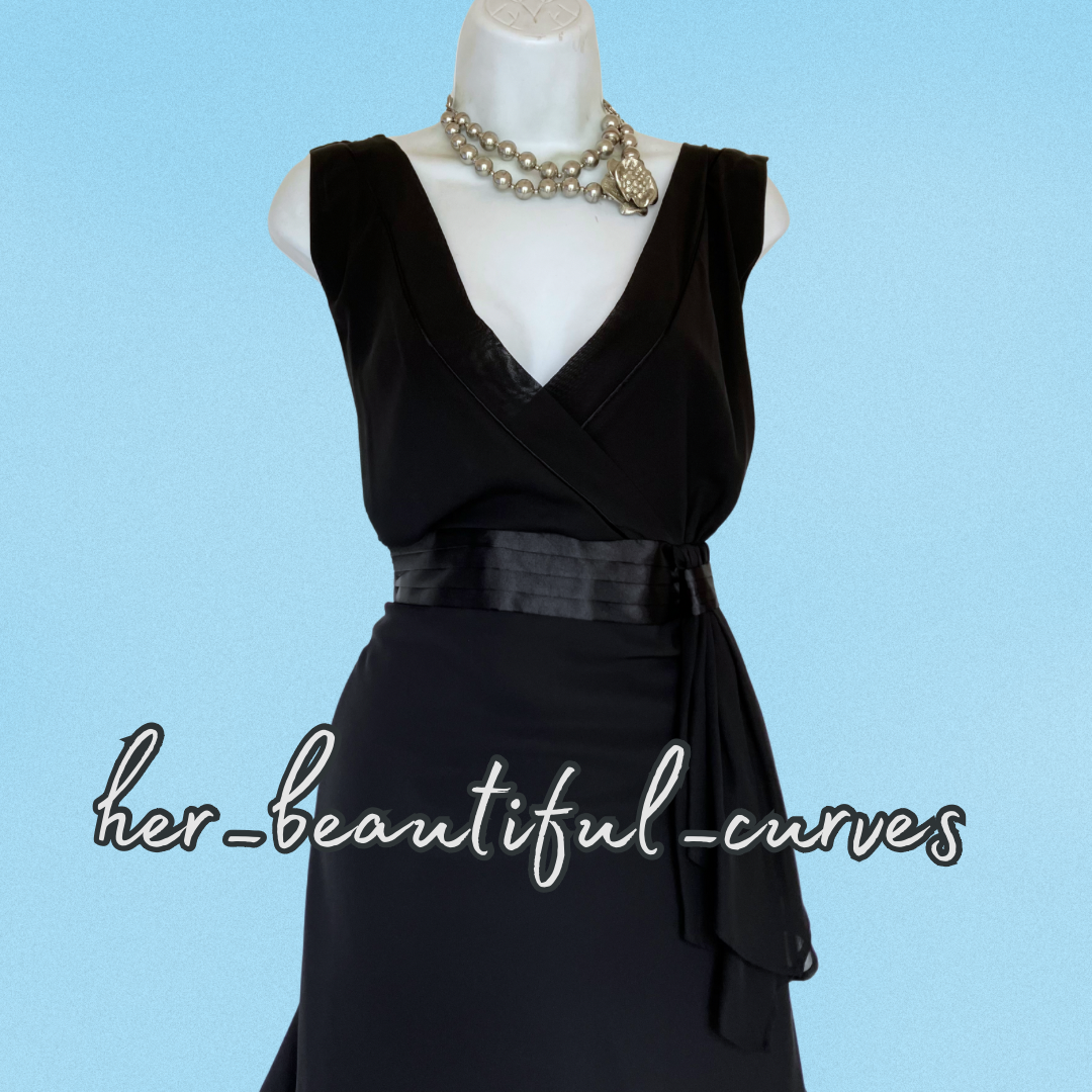 DEBENHAMS Gorgeous Black Flippy Empire Line Evening Party Dress Size 20