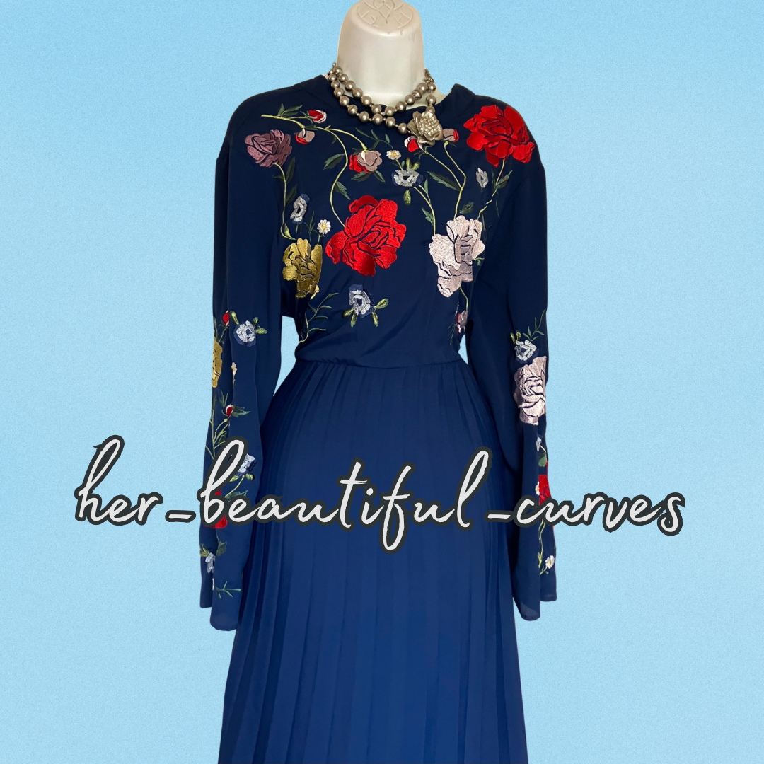 ASOS EMBROIDERED FLORAL PLEATED OCCASION PARTY DRESS SIZE 16