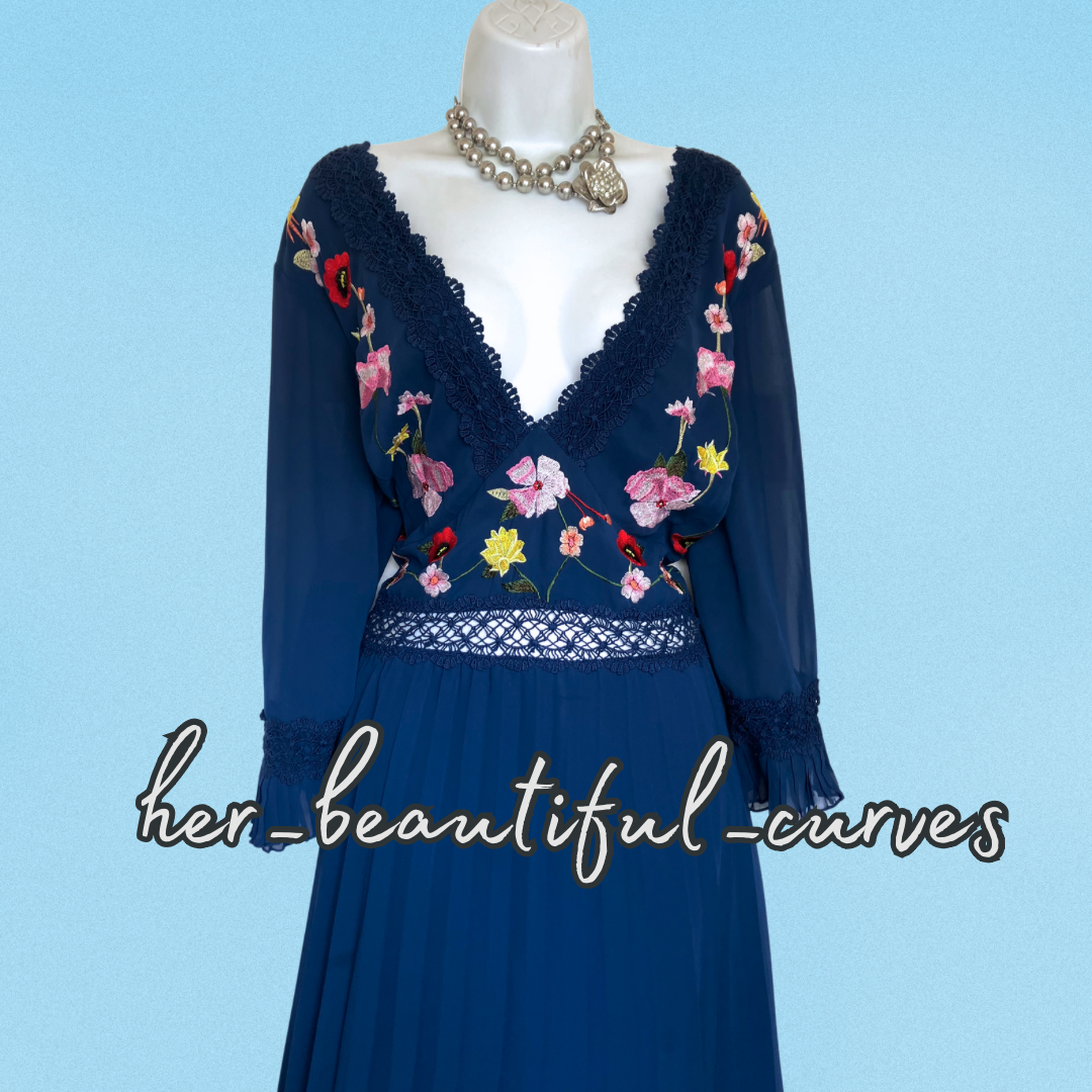 ASOS EMBROIDERED FLORAL PLEATED MIDI OCCASION PARTY DRESS SIZE 24