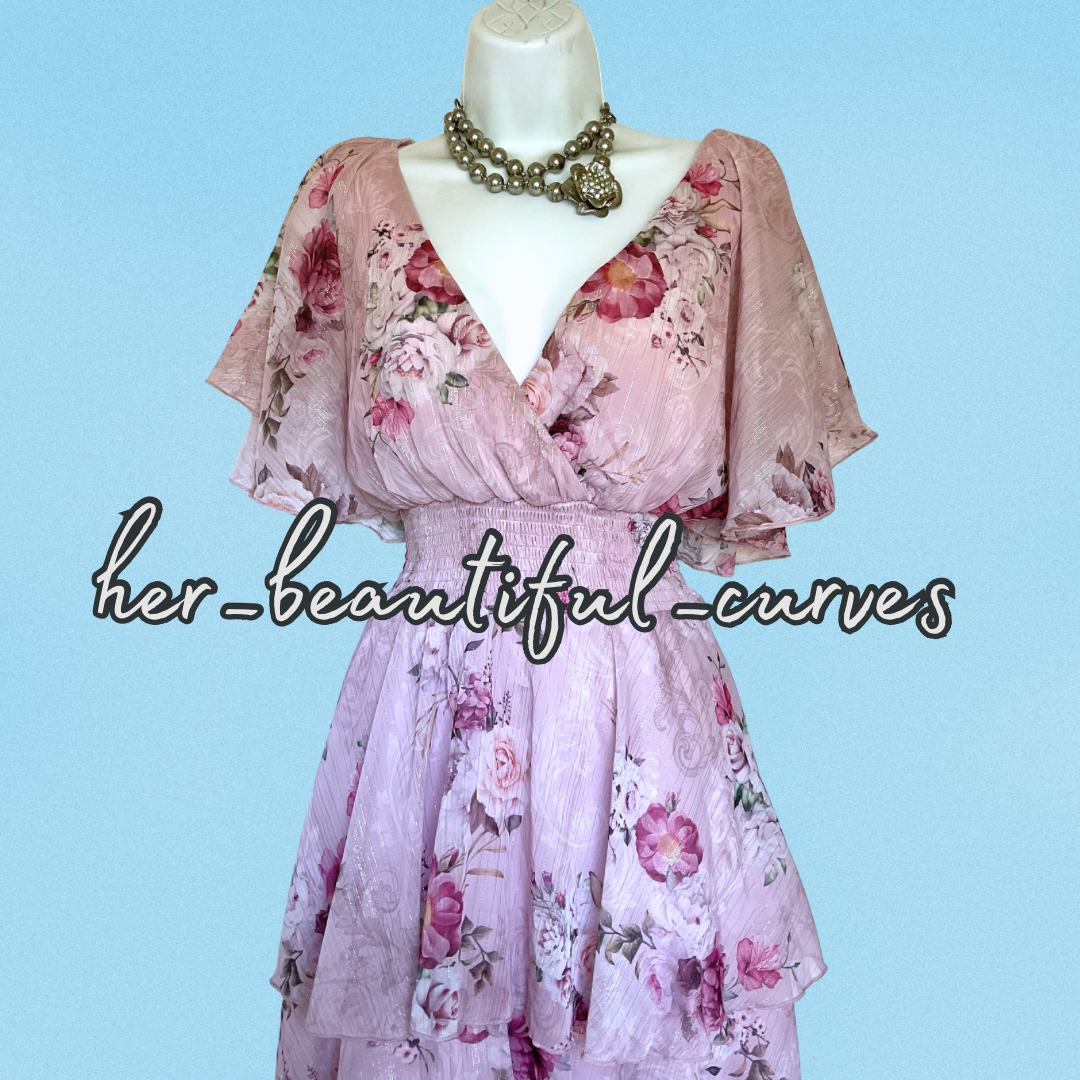 QUIZ FLORAL PRINT GLITTERING THREADS TIERED MIDI OCCASION PARTY DRESS SIZE 14