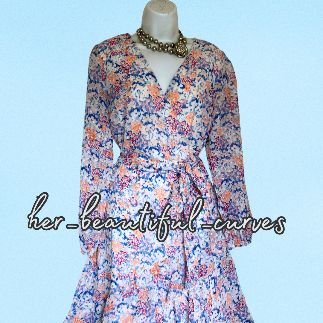 QUIZ FLORAL & DOT PATTERN HANDKERCHIEF HEM WEDDING OCCASION PARTY DRESS SIZE 14