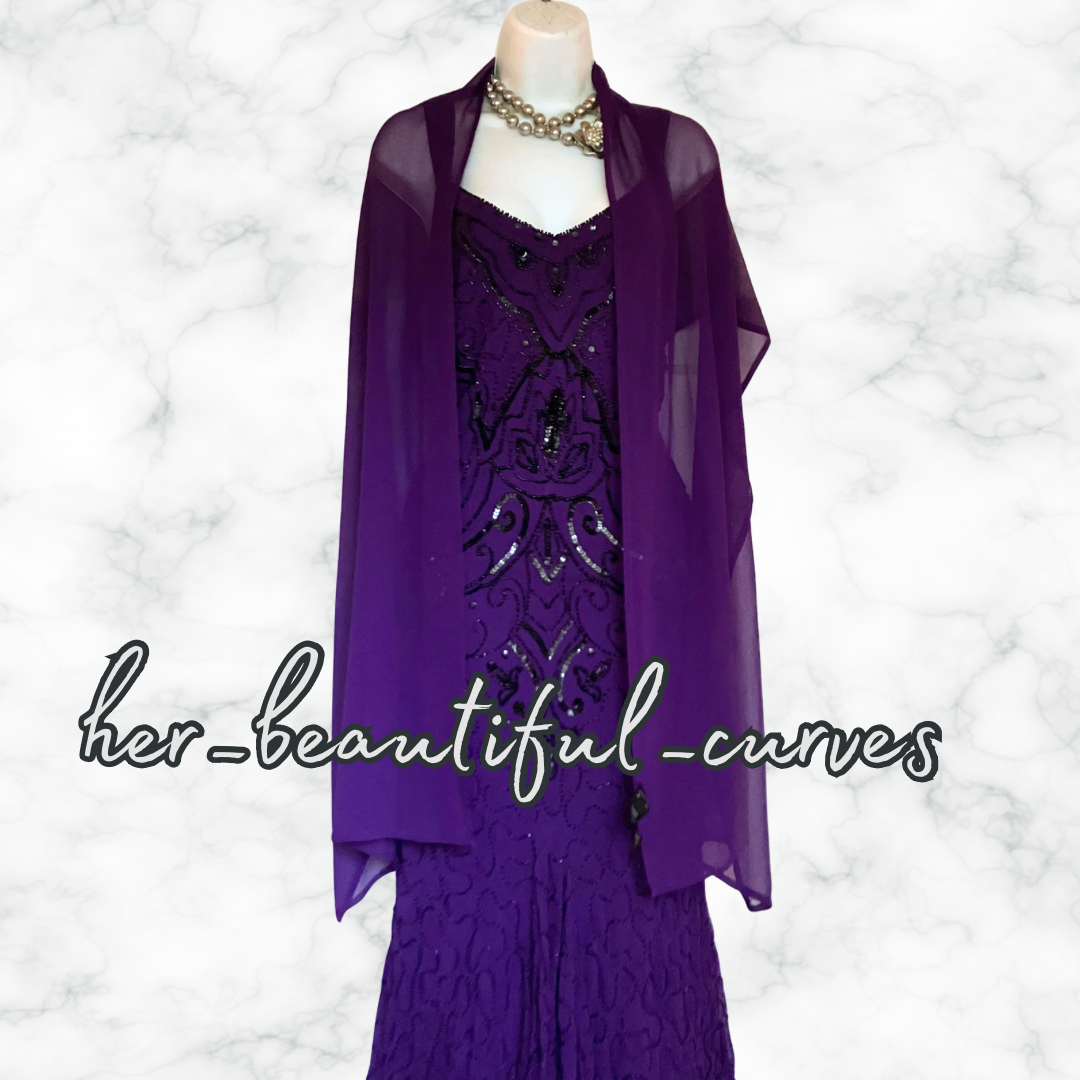 JOANNA HOPE SEQUINED BEADED OCCASION PARTY DRESS SIZE 16 with matching shawl