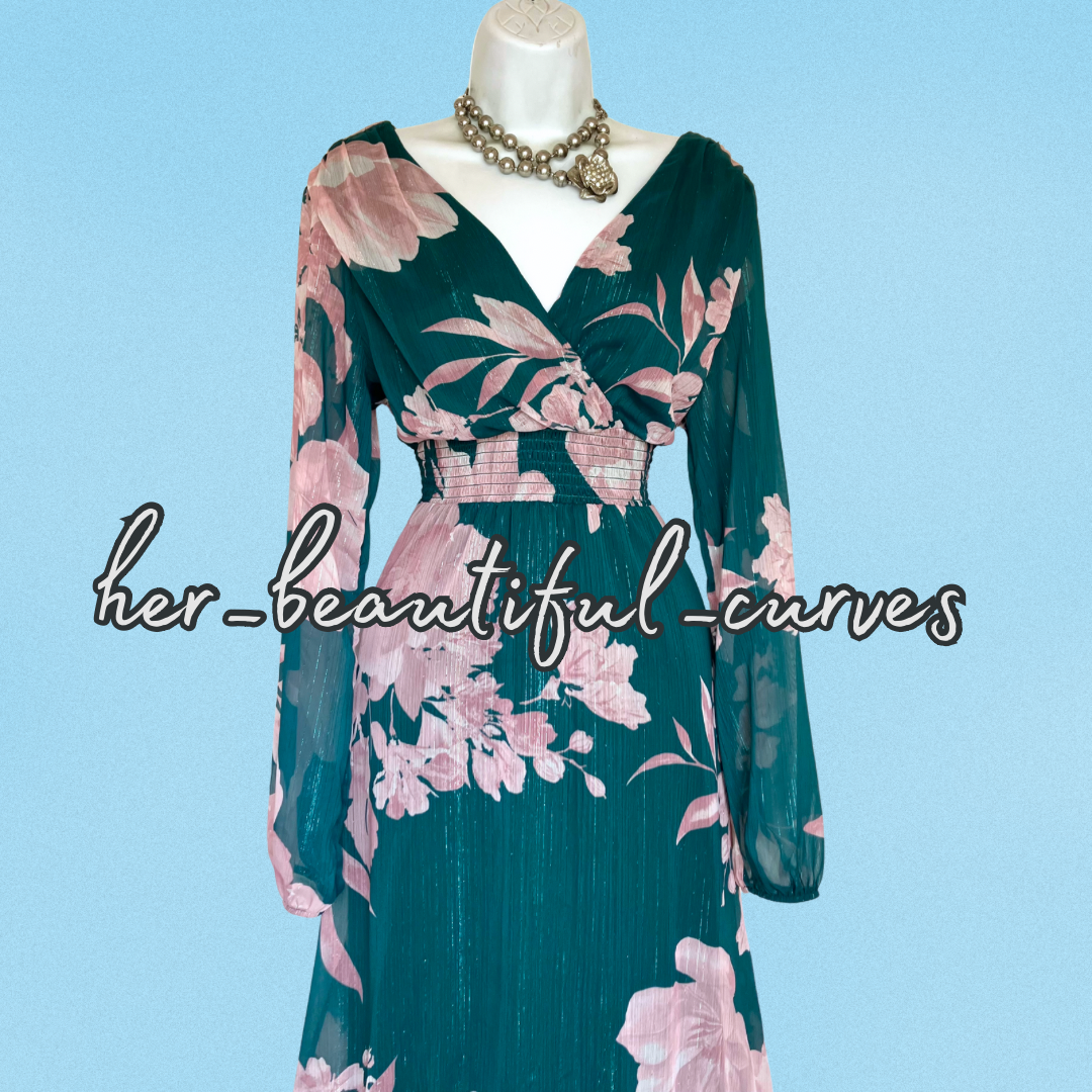 QUIZ FLORAL SHIMMERING THREADS HI LOW WEDDING OCCASION PARTY DRESS SIZE 14