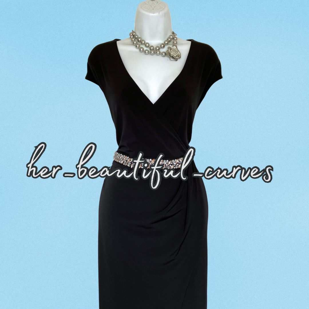 MONSOON RICH BLACK DIAMANTÉS JERSEY OCCASION PARTY DRESS SIZE 22