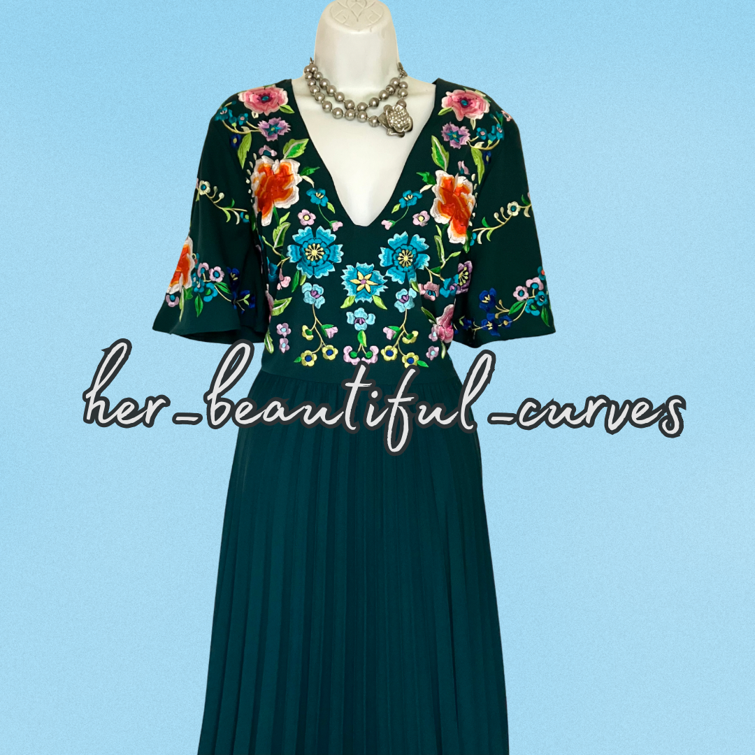 ASOS EMBROIDERED FLORAL PLEATED WEDDING OCCASION PARTY DRESS SIZE 16