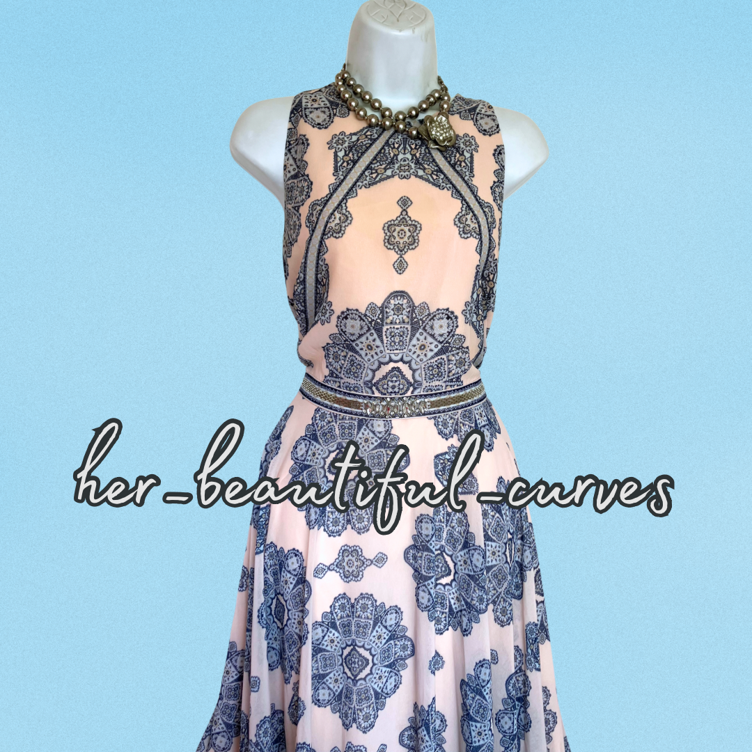 MONSOON HERITAGE PRINT HANDKERCHIEF HEM OCCASION PARTY DRESS SIZE 16