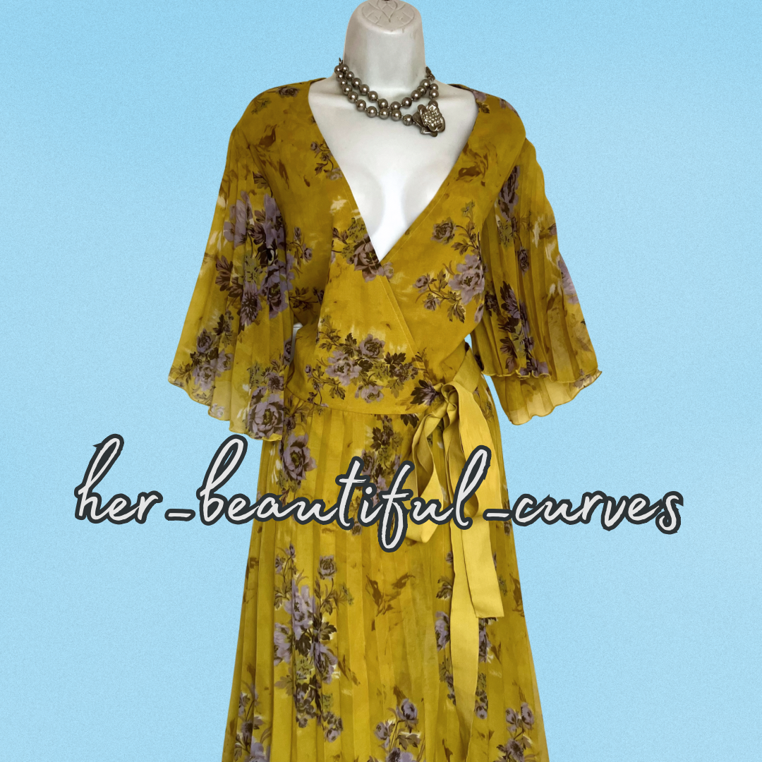 ASOS CURVE FLORAL PRINT PLEATED REAL WRAP OCCASION PARTY DRESS SIZE 22