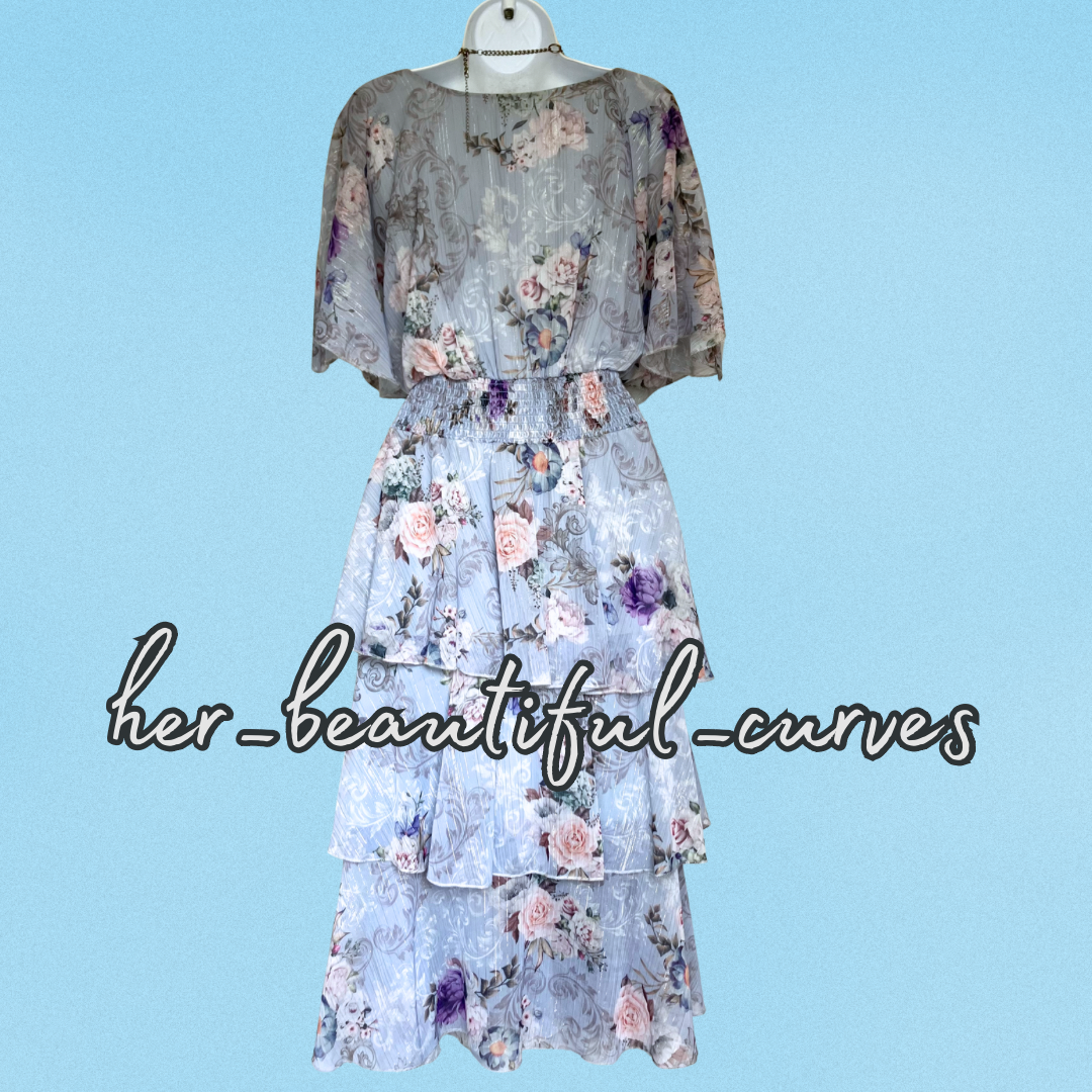 QUIZ FLORAL PRINT GLITTERING THREADS TIERED MIDI OCCASION PARTY DRESS SIZE 22