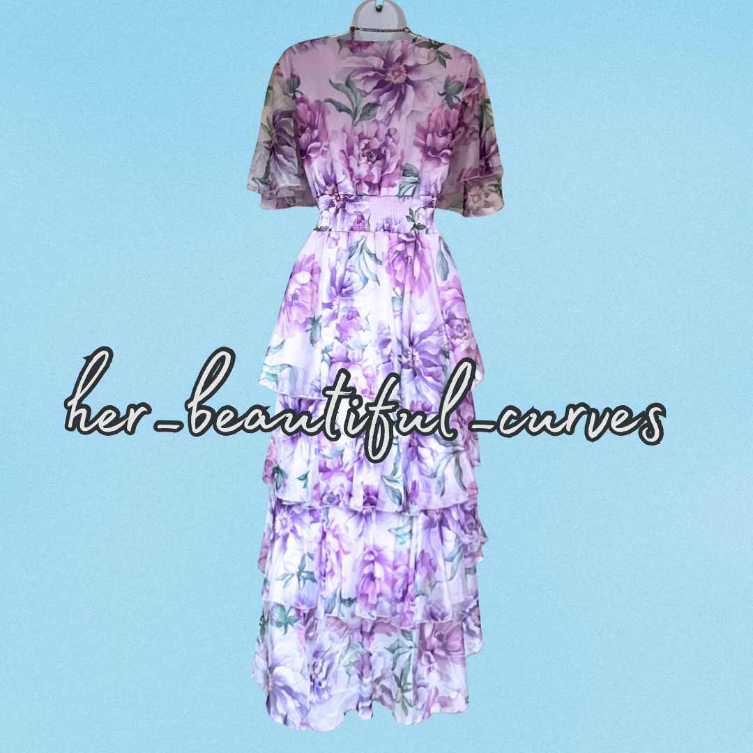 QUIZ FLORAL PRINT TIERED HI LOW PARTY DRESS SIZE 14