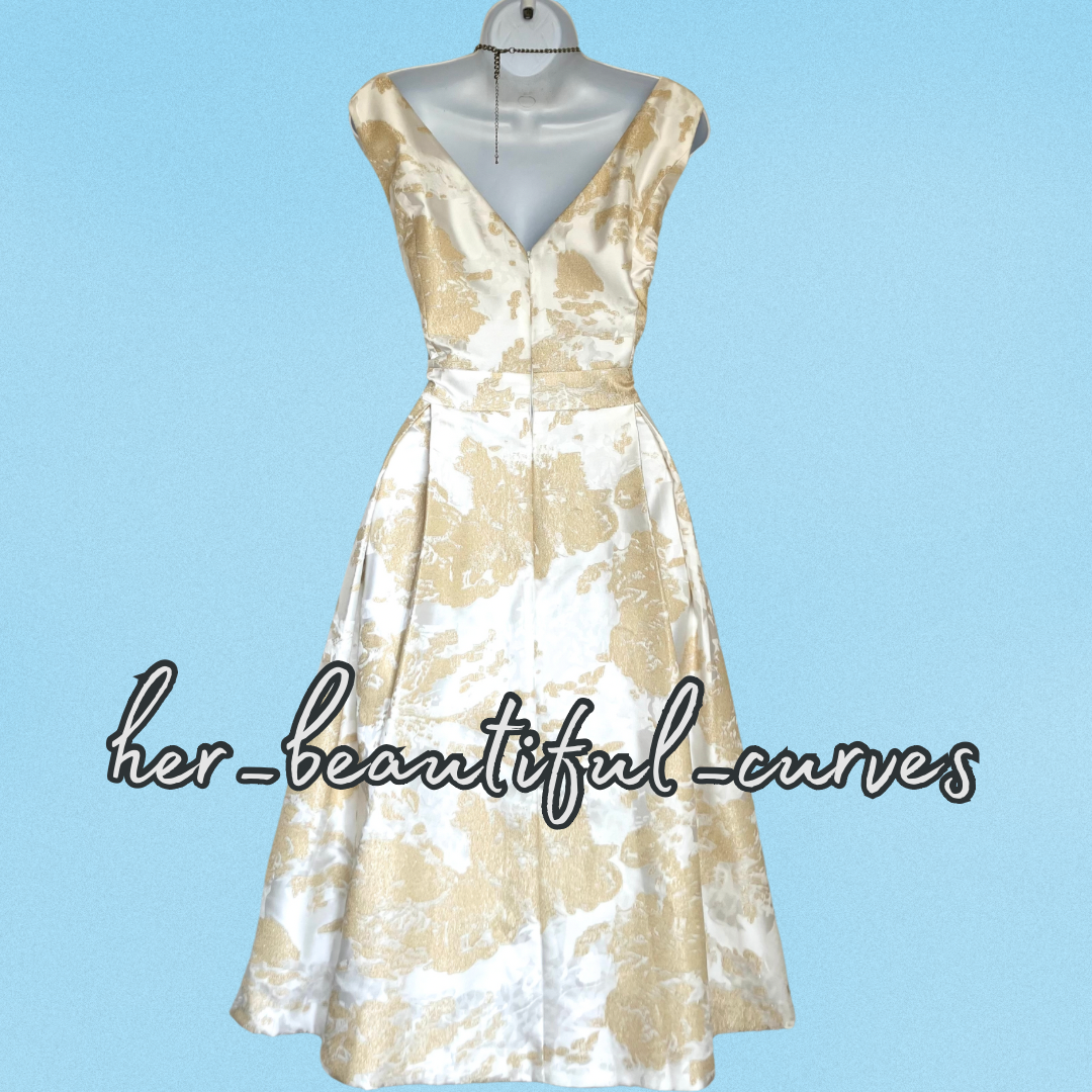 JOANNA HOPE BEADED GOLD JACQUARD PATTERN WEDDING OCCASION PARTY DRESS SIZE 16