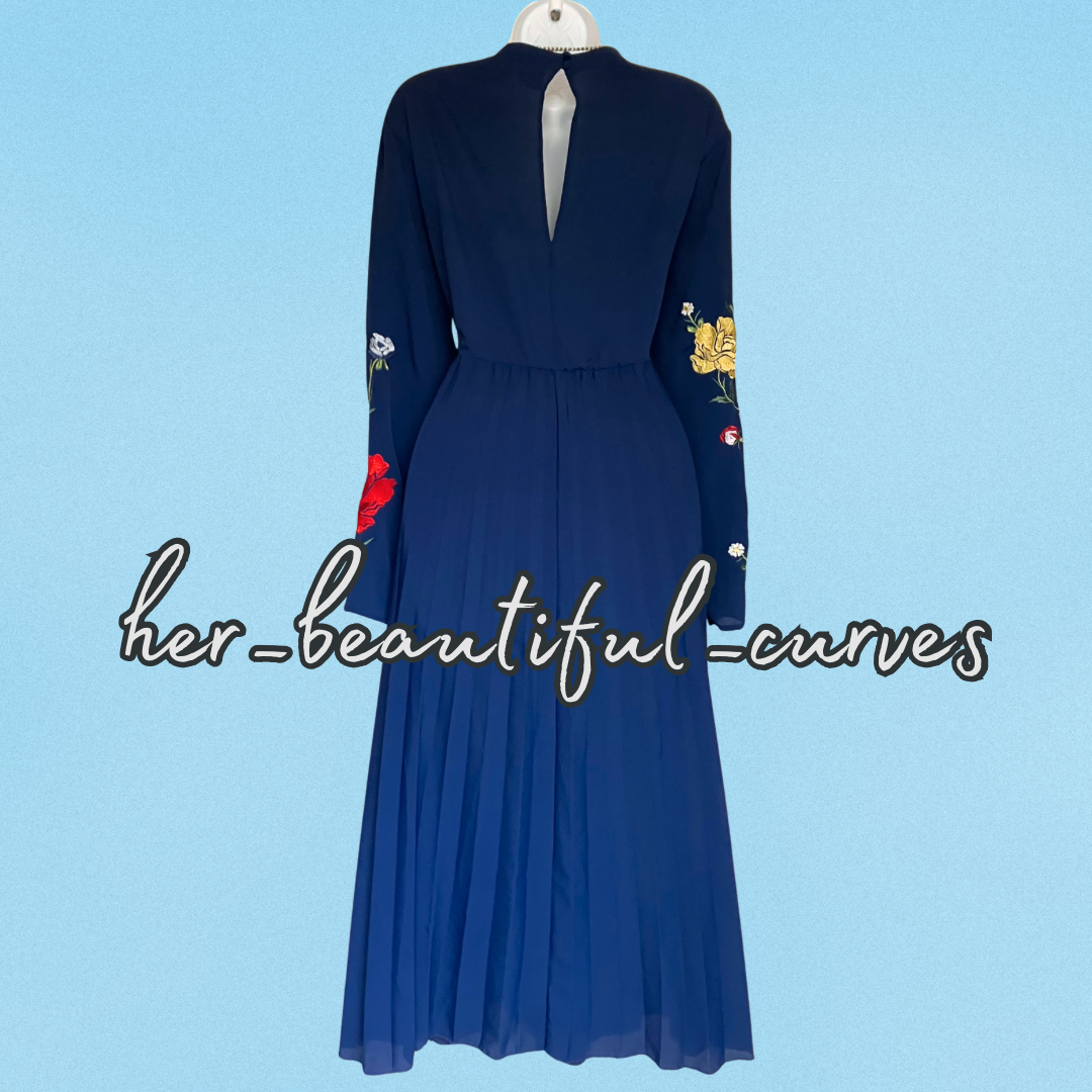 ASOS EMBROIDERED FLORAL PLEATED OCCASION PARTY DRESS SIZE 16