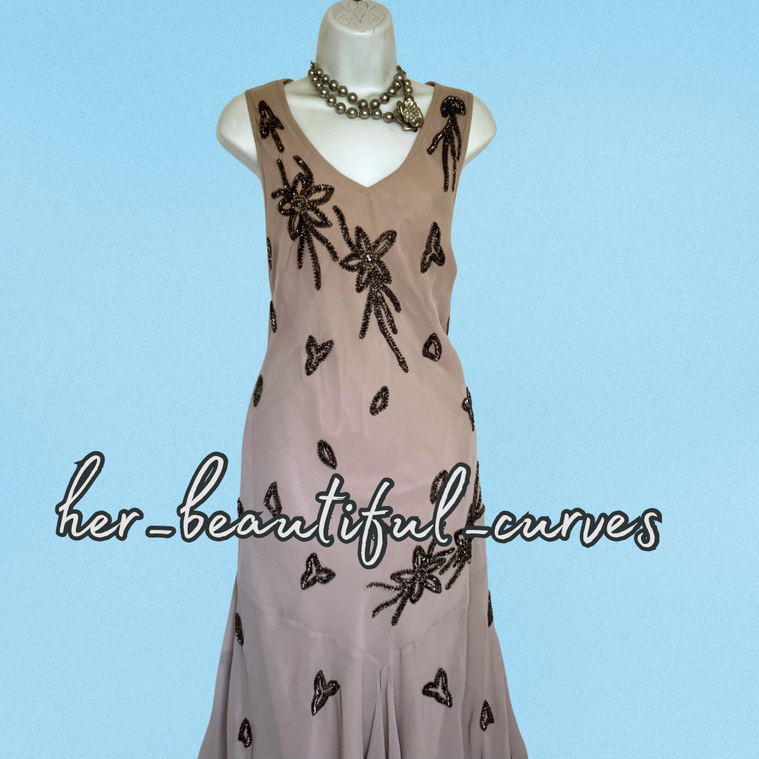 BERKERTEX SEQUINED BEADED FLORAL HANDKERCHIEF HEM DRESS & BOLERO SIZE 16 new