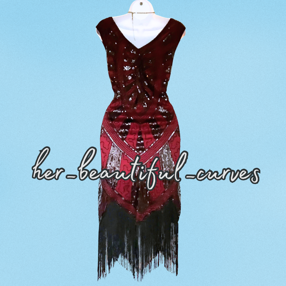 Metme 20s GATSBY FLAPPER SEQUINED BEADED FRINGED DRESS SIZE XXL fits 16 new