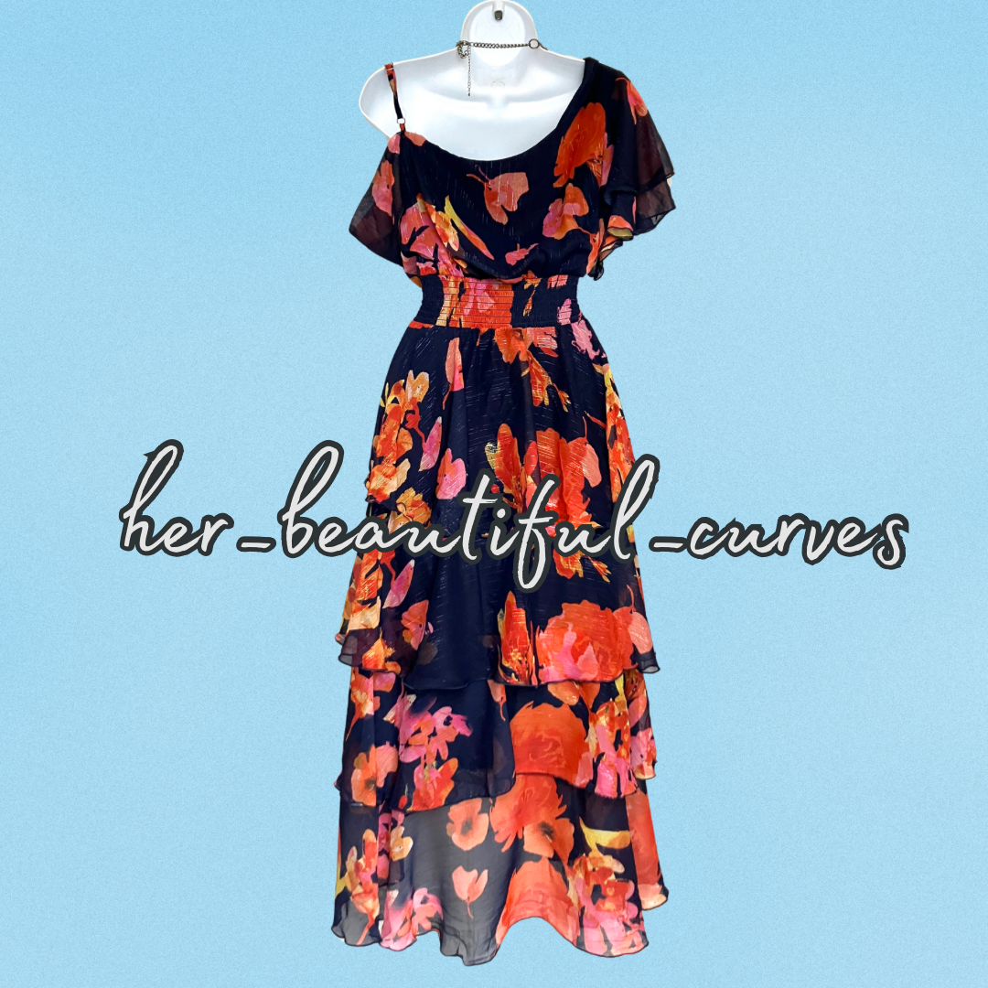 QUIZ FLORAL PRINT TIERED WEDDING OCCASION PARTY DRESS SIZE 18