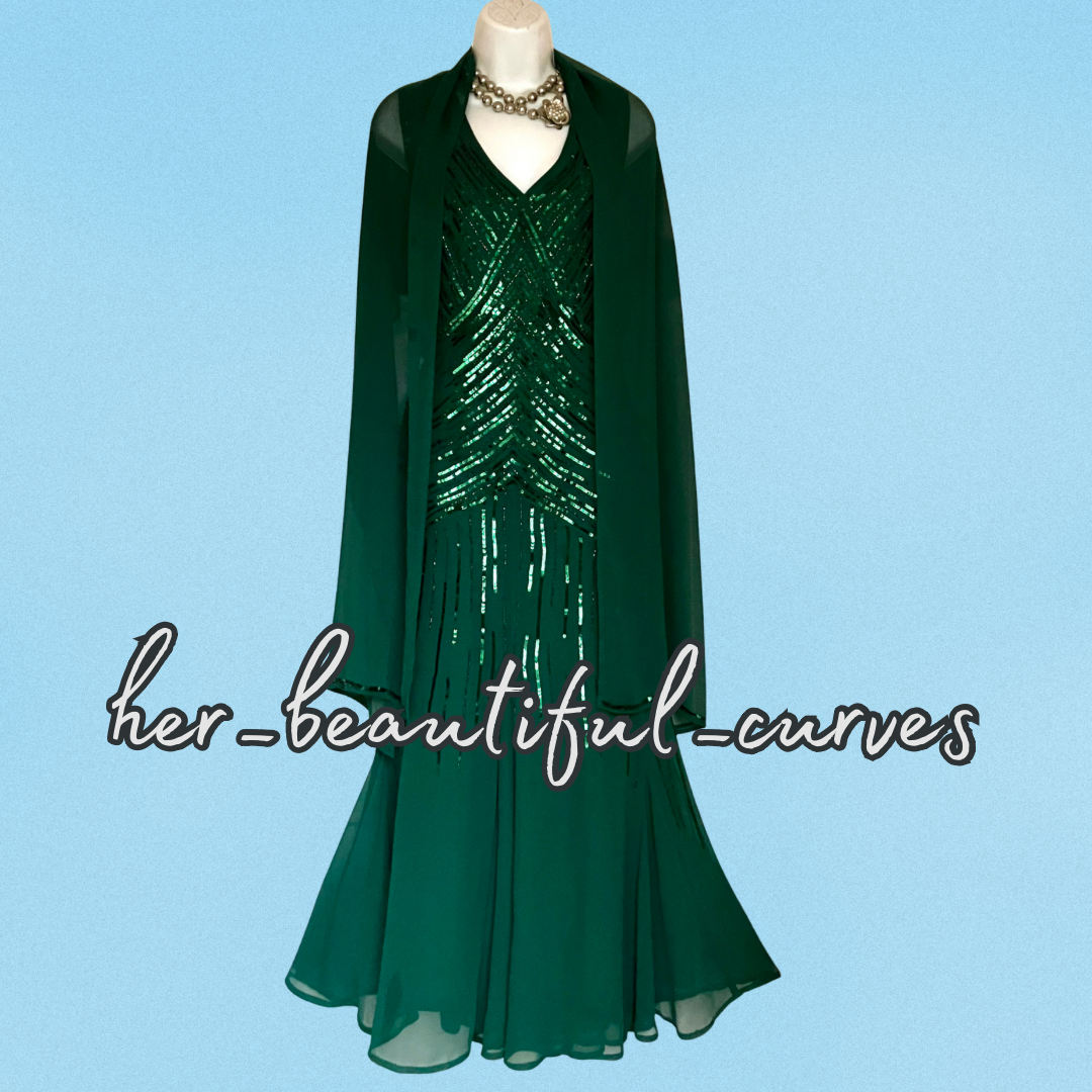 JOANNA HOPE 20s GATSBY SEQUINNED BEADED DRESS & SHAWL SIZE 26 fits 26/28
