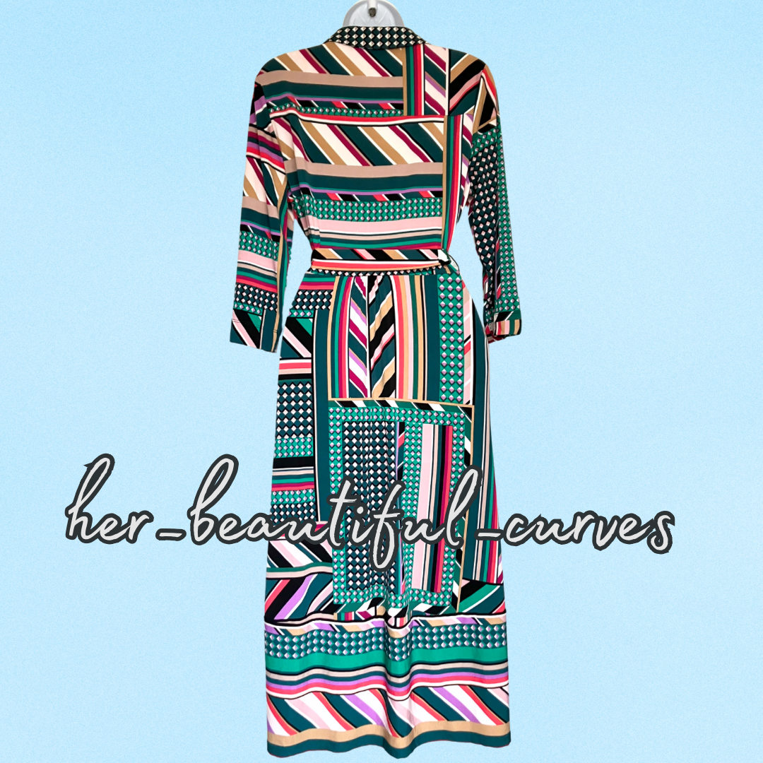 MONSOON GEOMETRIC PRINT JERSEY SHIRT PARTY DRESS SIZE M fits 12/14