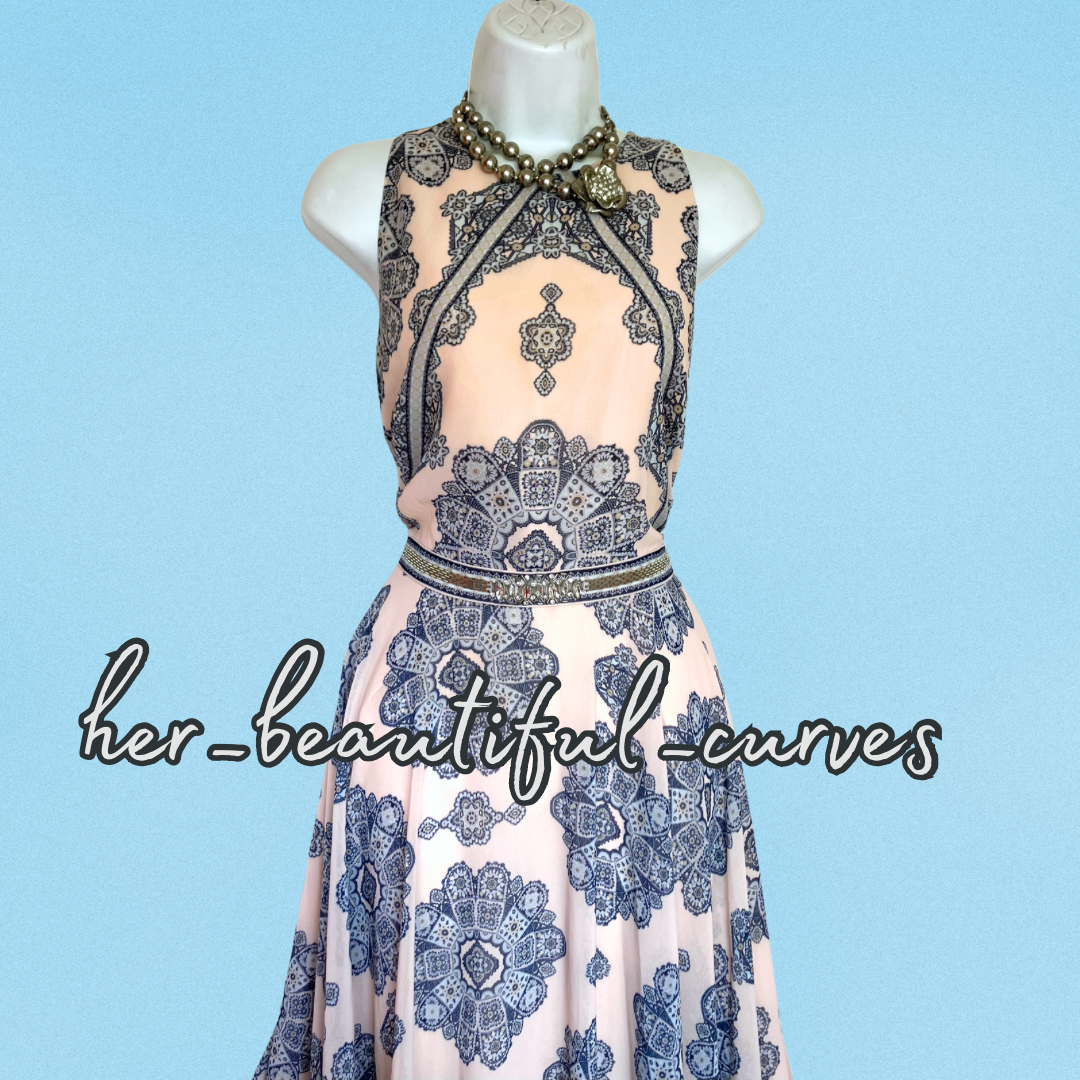 MONSOON HERITAGE PRINT HANDKERCHIEF HEM OCCASION PARTY DRESS SIZE 16