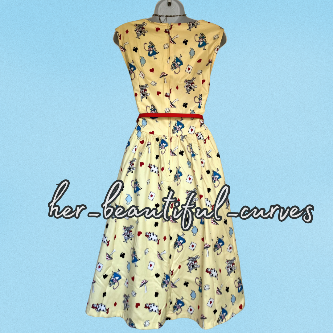 LINDY BOP ALICE IN WONDERLAND 50s VINTAGE STYLE OCCASION PARTY DRESS SIZE 16 NEW