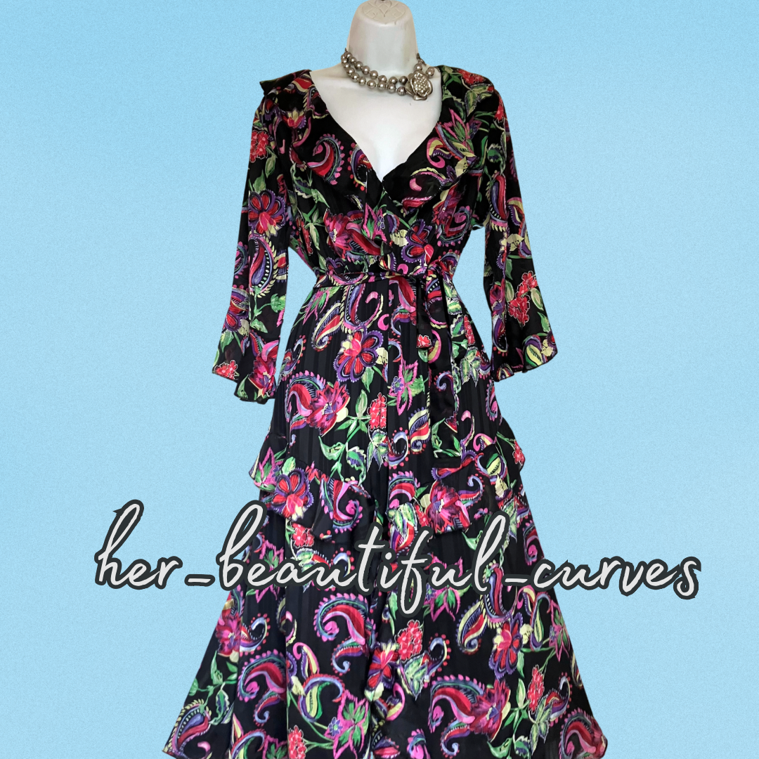 JOE BROWNS PAISLEY FLORAL PRINT HANDKERCHIEF HEM OCCASION PARTY DRESS SIZE 18