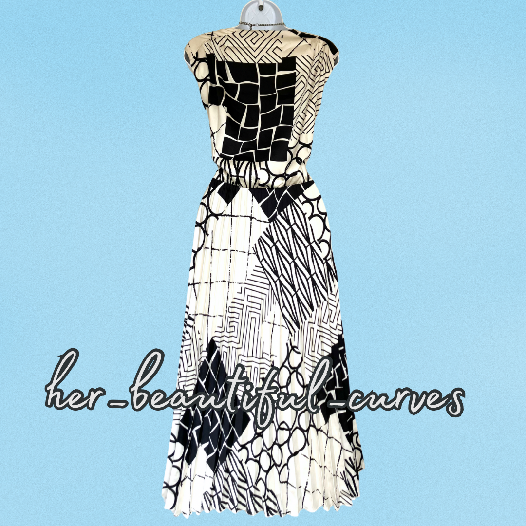 JOANNA HOPE MONOCHROME PRINT OCCASION PARTY PLEATED DRESS SIZE 20