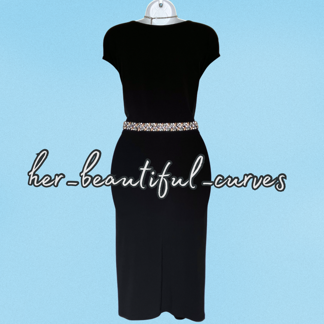 MONSOON RICH BLACK DIAMANTÉS JERSEY OCCASION PARTY DRESS SIZE 22