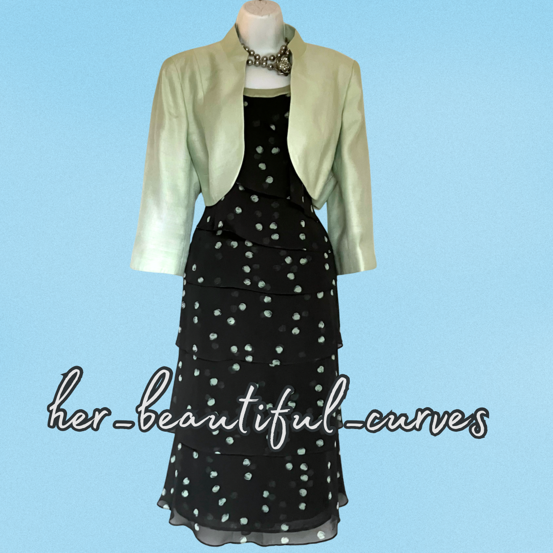 JACQUES VERT POLKA DOTS WEDDING OCCASION PARTY DRESS & JACKET SIZE 18