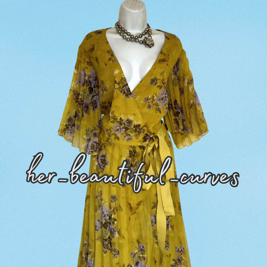 ASOS CURVE FLORAL PRINT PLEATED REAL WRAP OCCASION PARTY DRESS SIZE 22