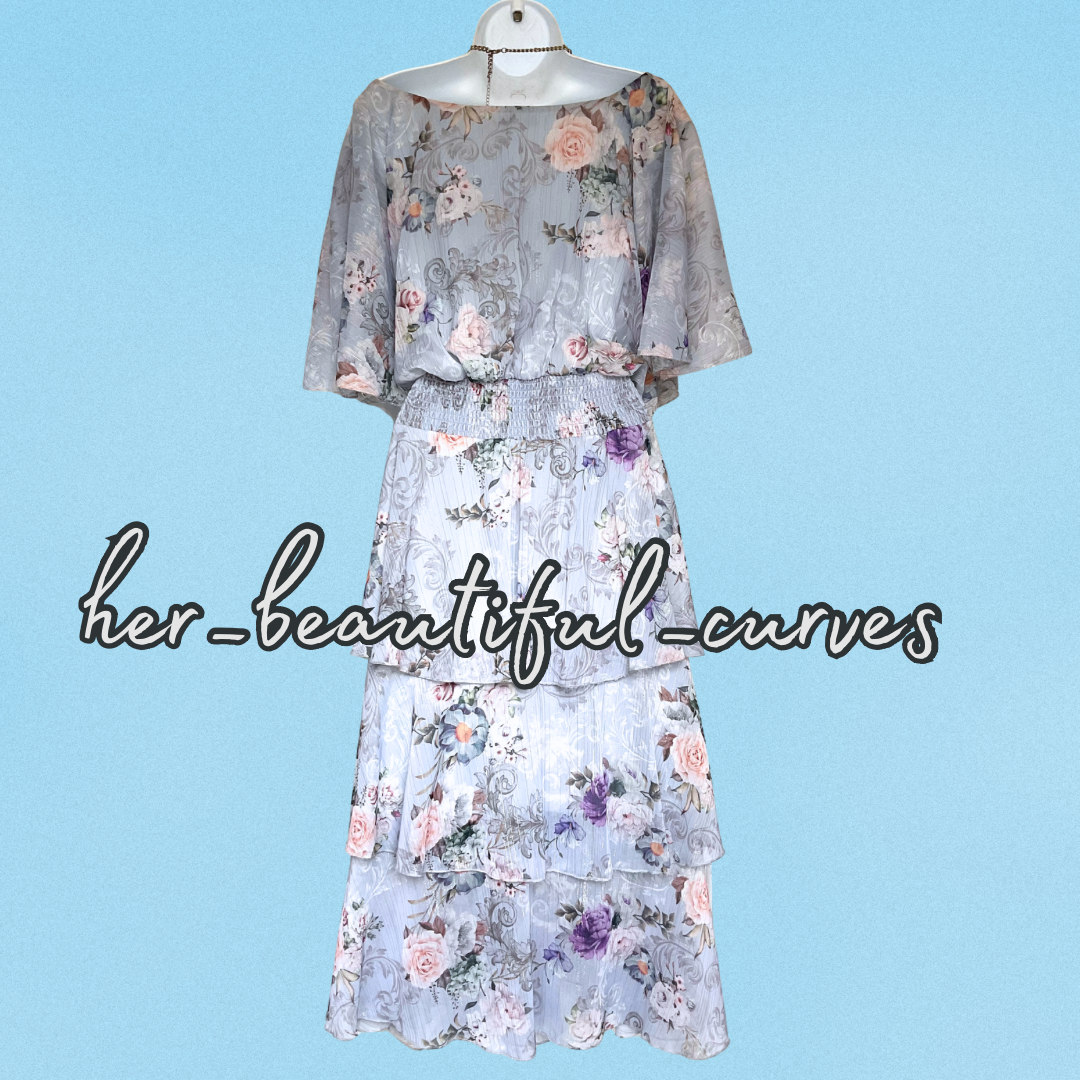 QUIZ FLORAL PRINT GLITTERING THREADS TIERED MIDI OCCASION PARTY DRESS SIZE 26