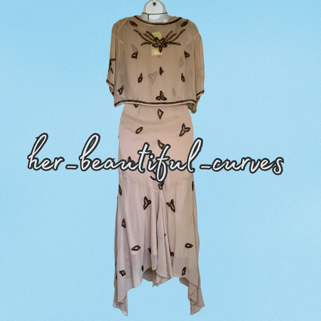 BERKERTEX SEQUINED BEADED FLORAL HANDKERCHIEF HEM DRESS & BOLERO SIZE 16 new