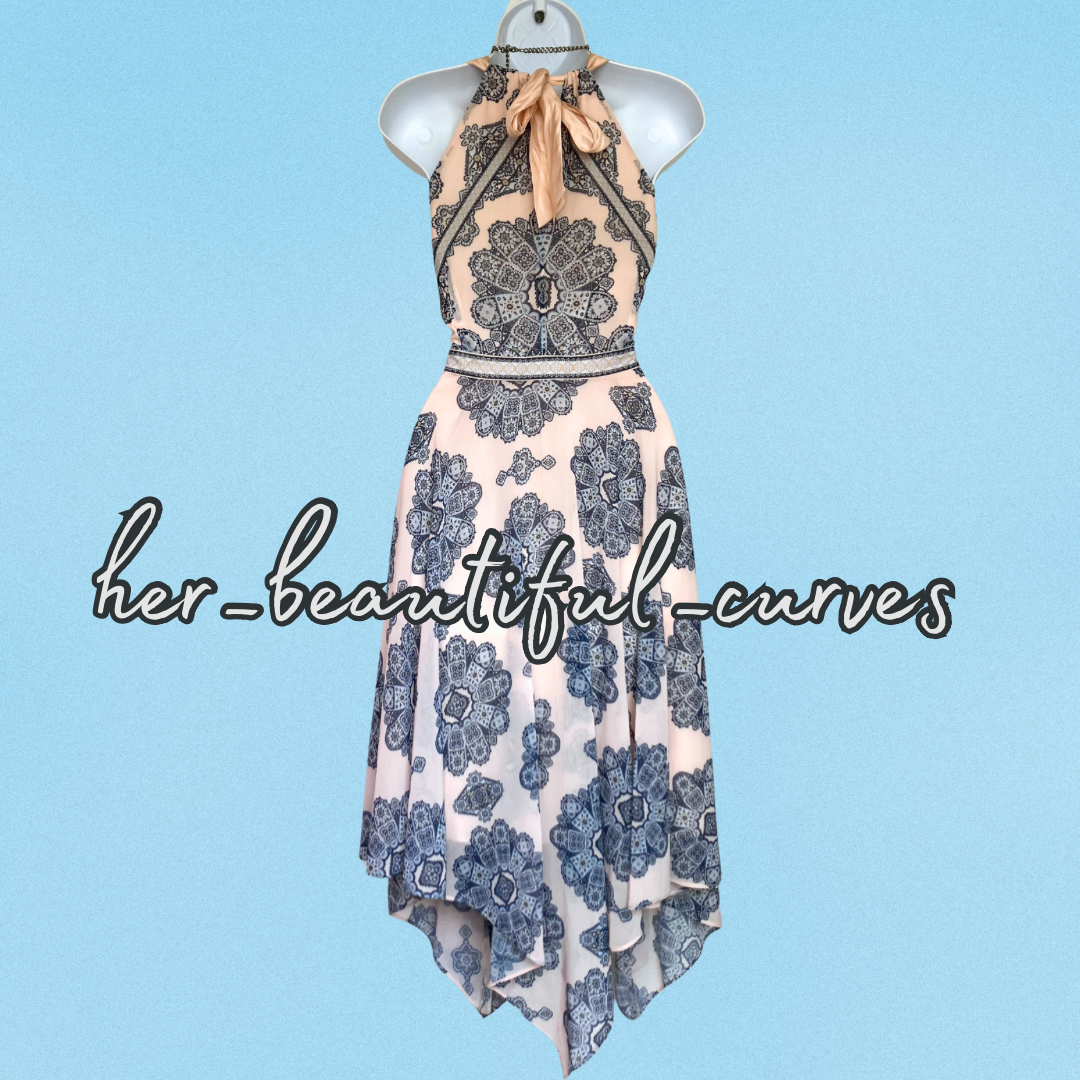 MONSOON HERITAGE PRINT HANDKERCHIEF HEM OCCASION PARTY DRESS SIZE 16