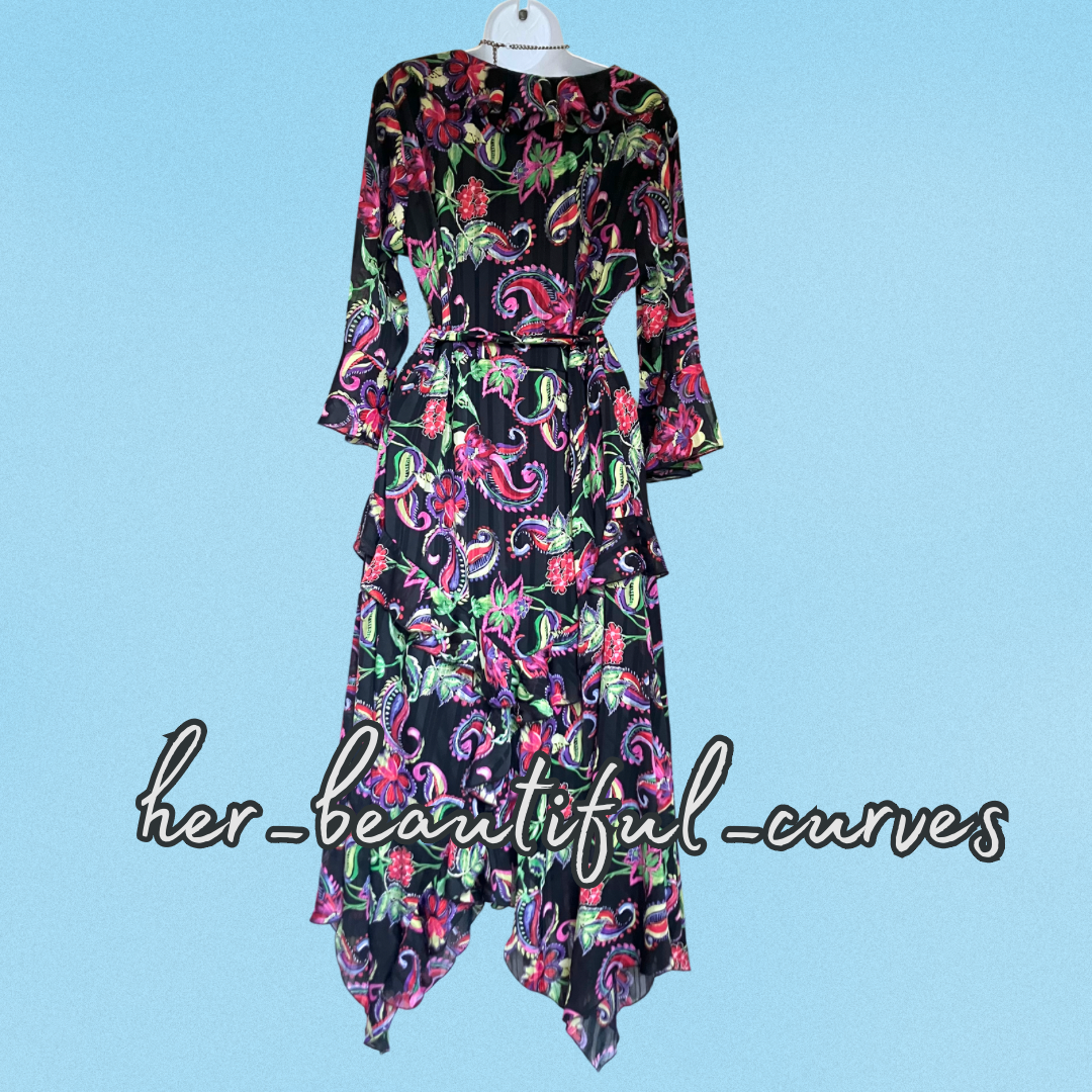 JOE BROWNS PAISLEY FLORAL PRINT HANDKERCHIEF HEM OCCASION PARTY DRESS SIZE 18