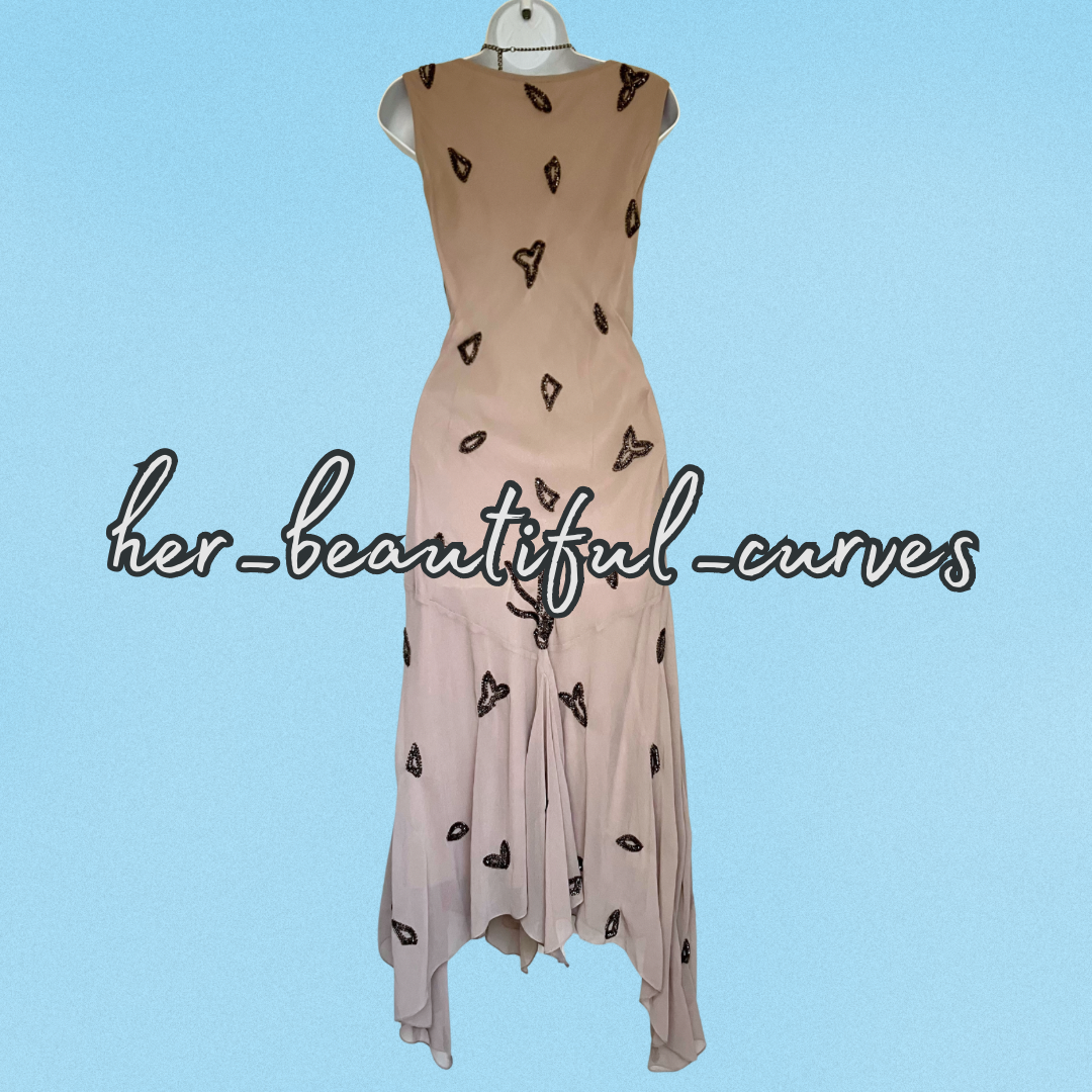 BERKERTEX SEQUINED BEADED FLORAL HANDKERCHIEF HEM DRESS & BOLERO SIZE 16 new