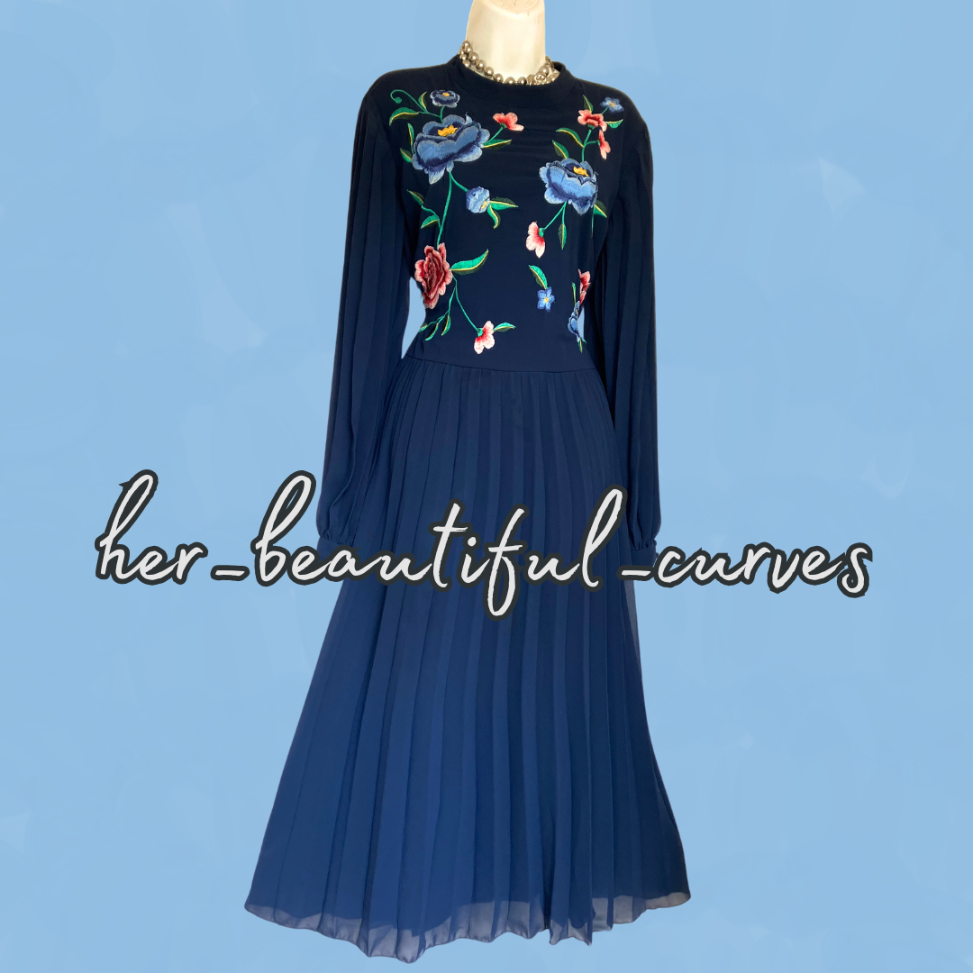ASOS Embroidered FLORAL MIDI PLEAT OCCASION PARTY DRESS SIZE 18
