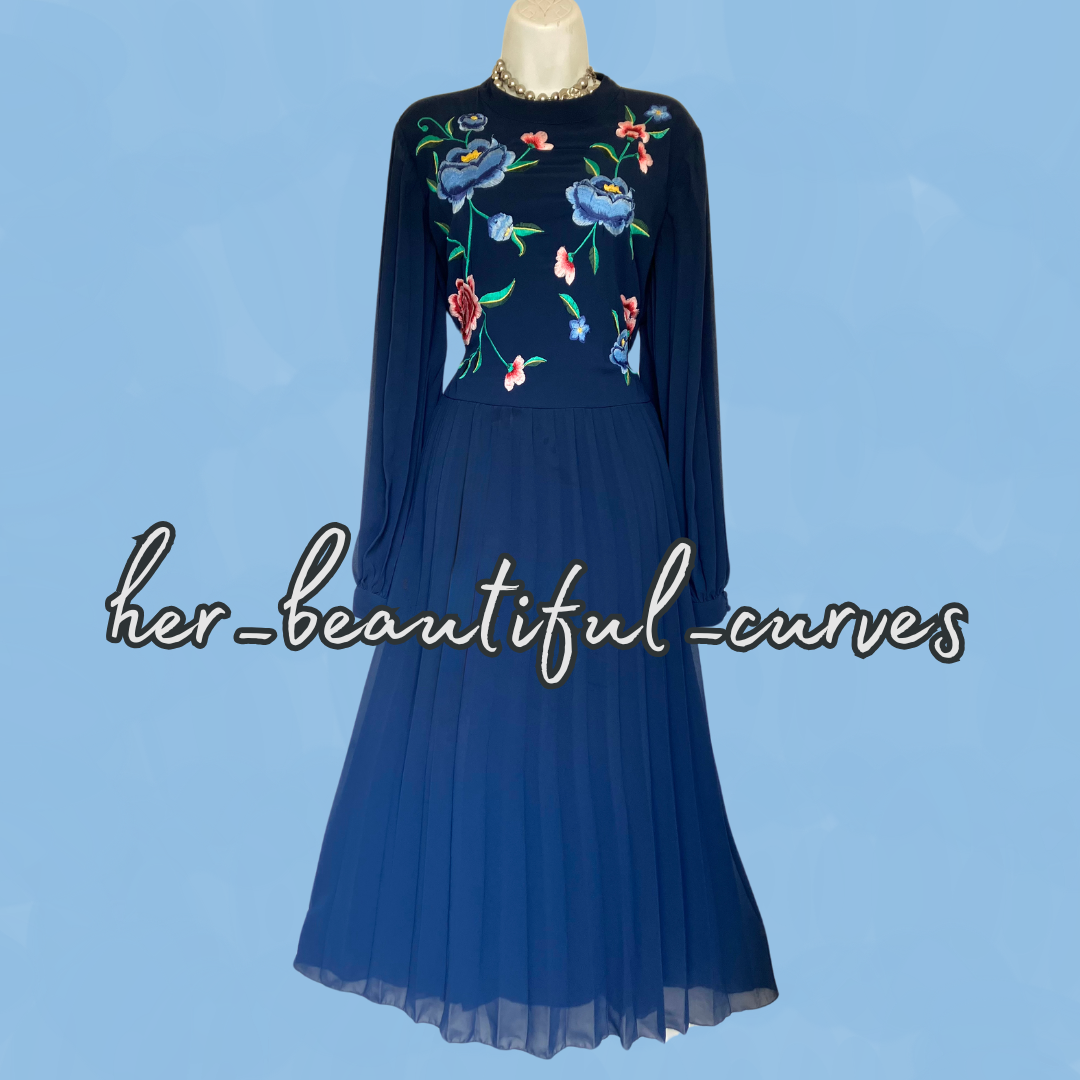 ASOS Embroidered FLORAL MIDI PLEAT OCCASION PARTY DRESS SIZE 18