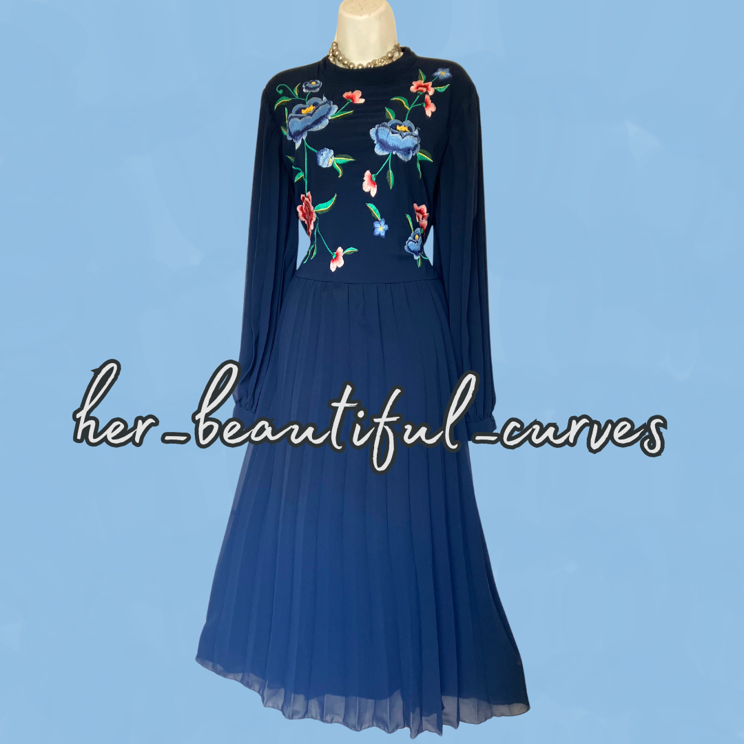 ASOS Embroidered FLORAL MIDI PLEAT OCCASION PARTY DRESS SIZE 18