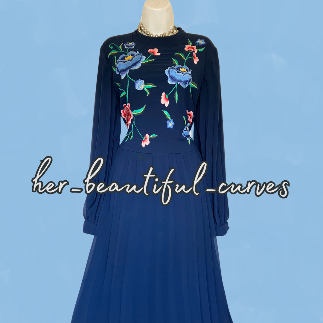 ASOS Embroidered FLORAL MIDI PLEAT OCCASION PARTY DRESS SIZE 18