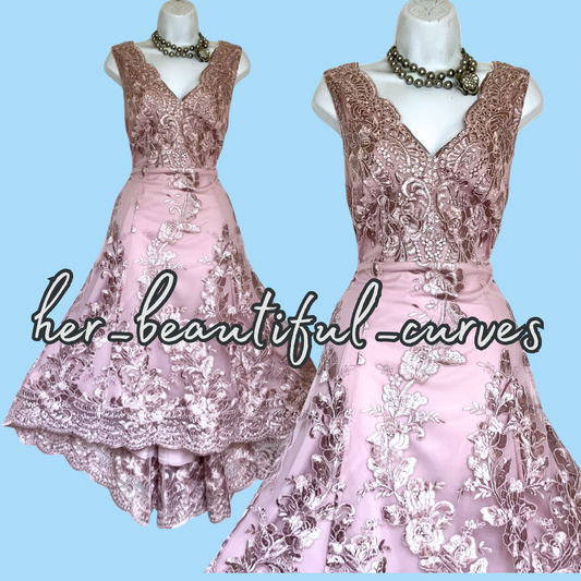 QUIZ SHIMMERING EMBROIDERED FLORAL HI LOW OCCASION WEDDING DRESS SIZE 16 new