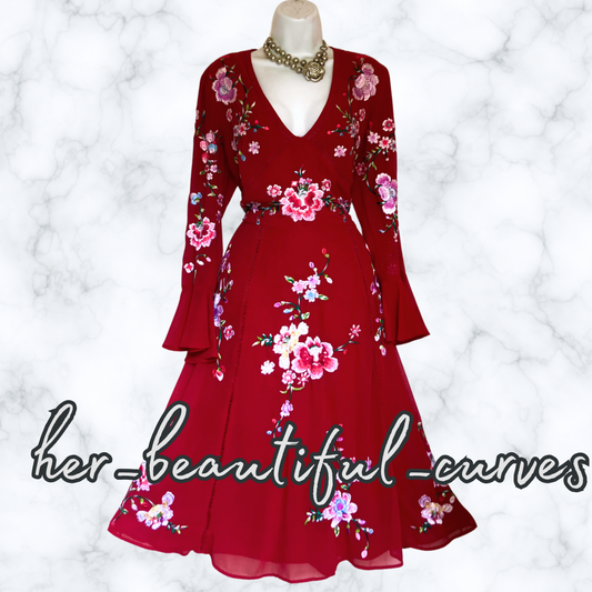ASOS EMBROIDERED FLORAL MIDI OCCASION WEDDING PARTY DRESS SIZE 16