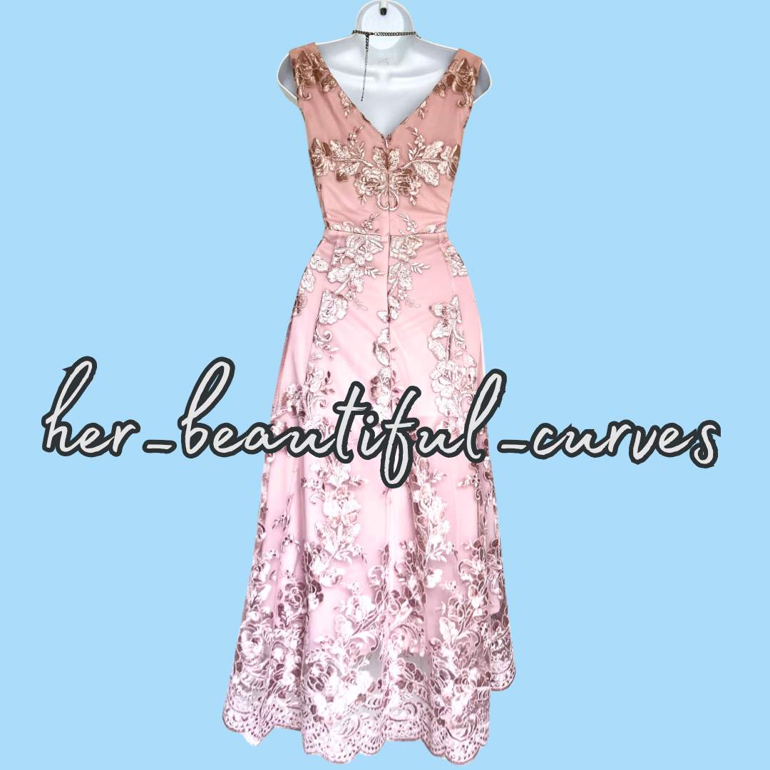 QUIZ SHIMMERING EMBROIDERED FLORAL HI LOW OCCASION WEDDING DRESS SIZE 16 new