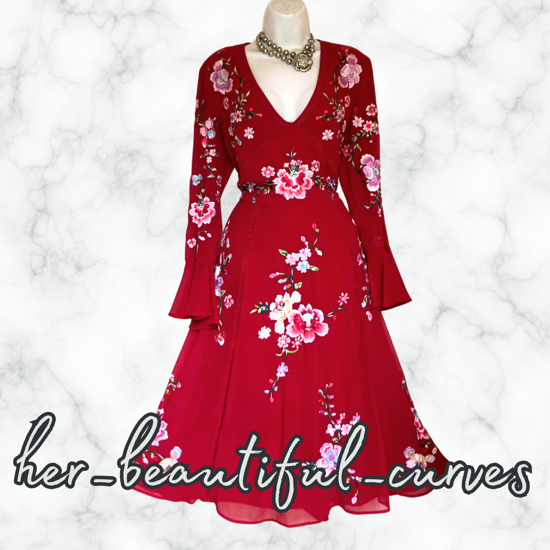 ASOS EMBROIDERED FLORAL MIDI OCCASION WEDDING PARTY DRESS SIZE 16