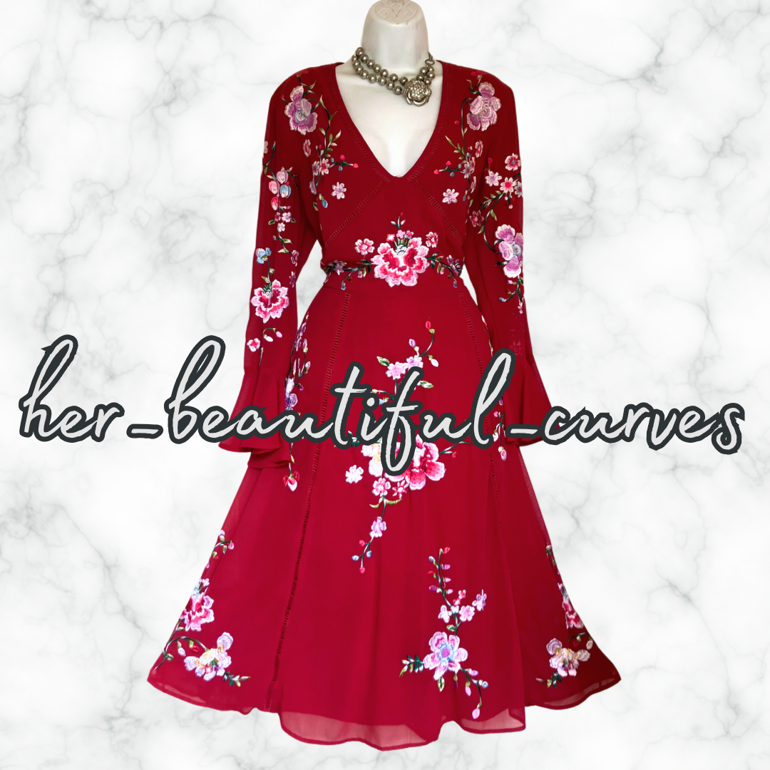 ASOS EMBROIDERED FLORAL MIDI OCCASION WEDDING PARTY DRESS SIZE 16