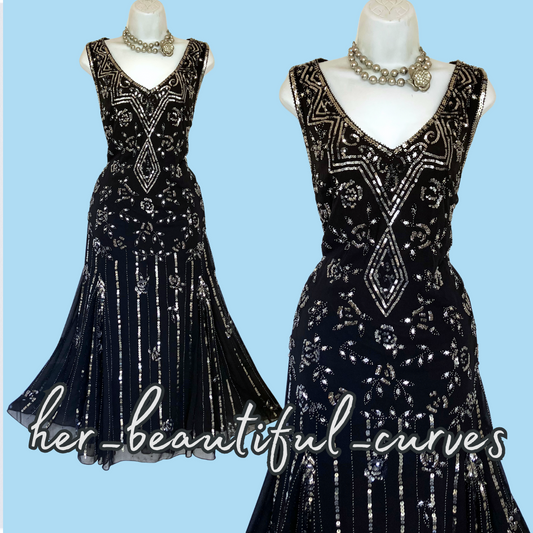 TOGETHER BLACK SEQUINED BEADED EMBELLISHED OCCASION EVENING PARTY DRESS SIZE 18