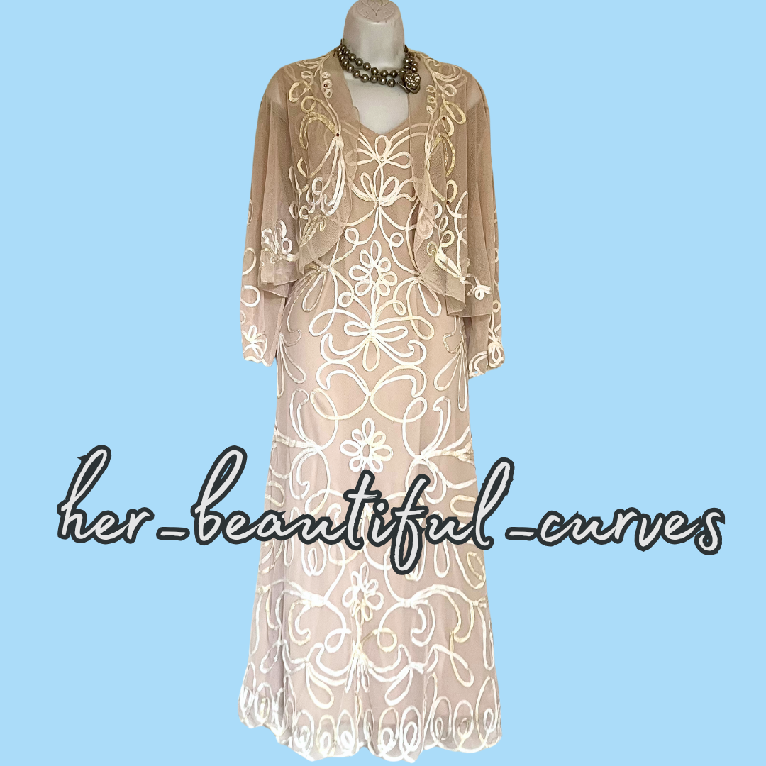 NIGHTINGALES TAPE WORK WEDDING OCCASION PARTY DRESS & BOLERO SIZE 20