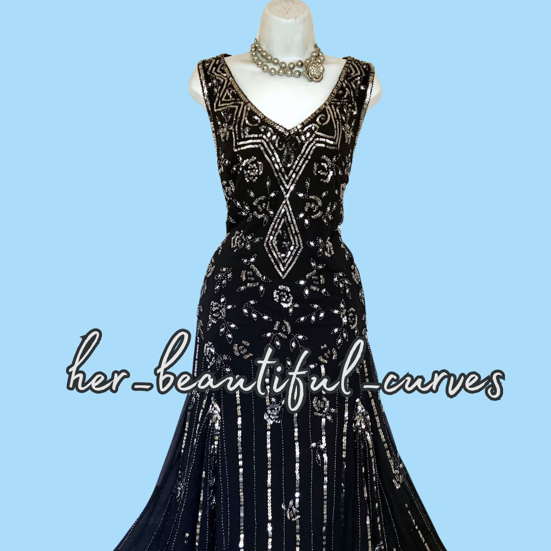TOGETHER BLACK SEQUINED BEADED EMBELLISHED OCCASION EVENING PARTY DRESS SIZE 18