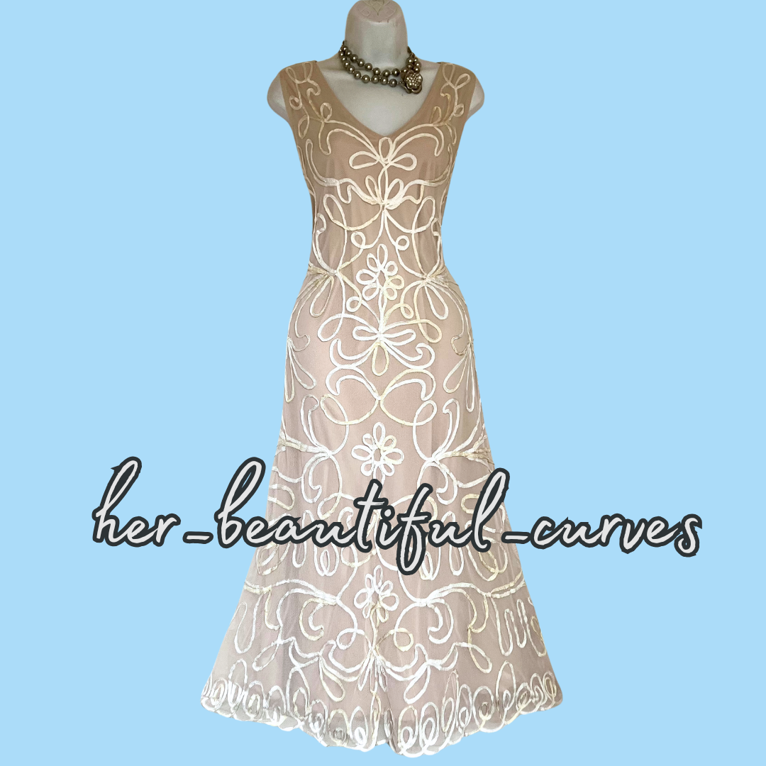 NIGHTINGALES TAPE WORK WEDDING OCCASION PARTY DRESS & BOLERO SIZE 20