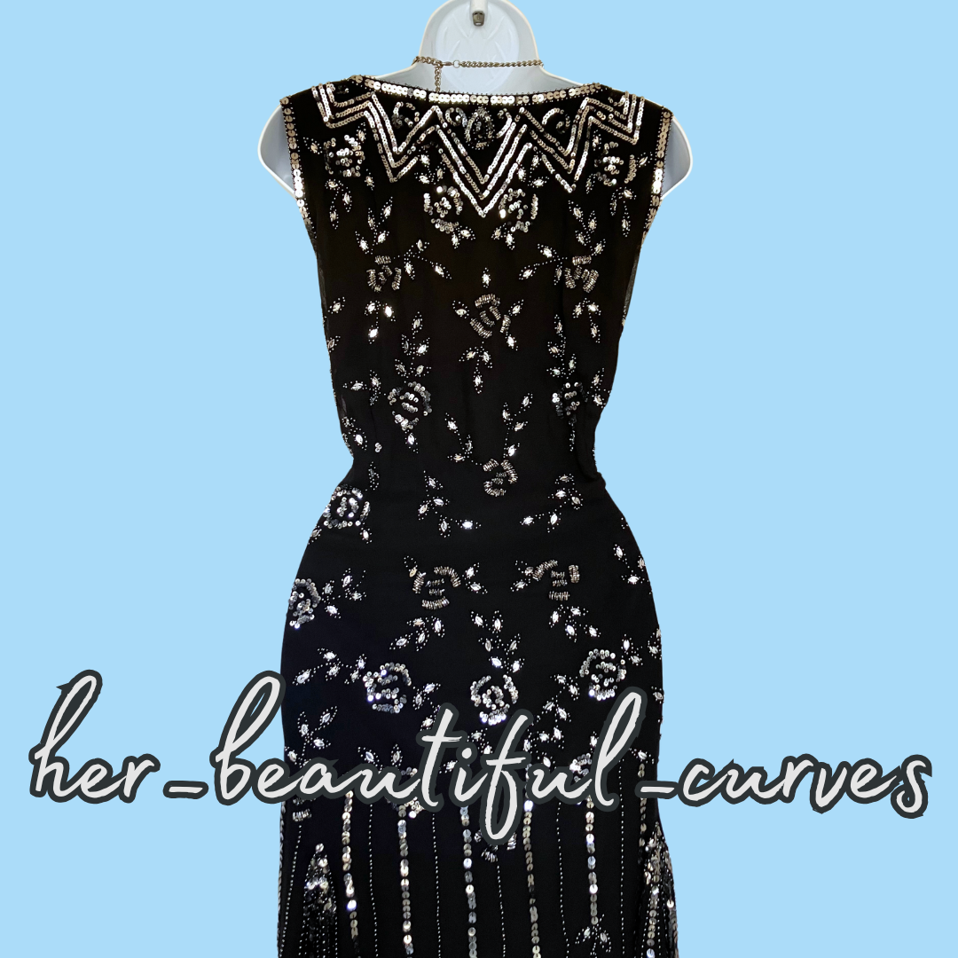 TOGETHER BLACK SEQUINED BEADED EMBELLISHED OCCASION EVENING PARTY DRESS SIZE 18