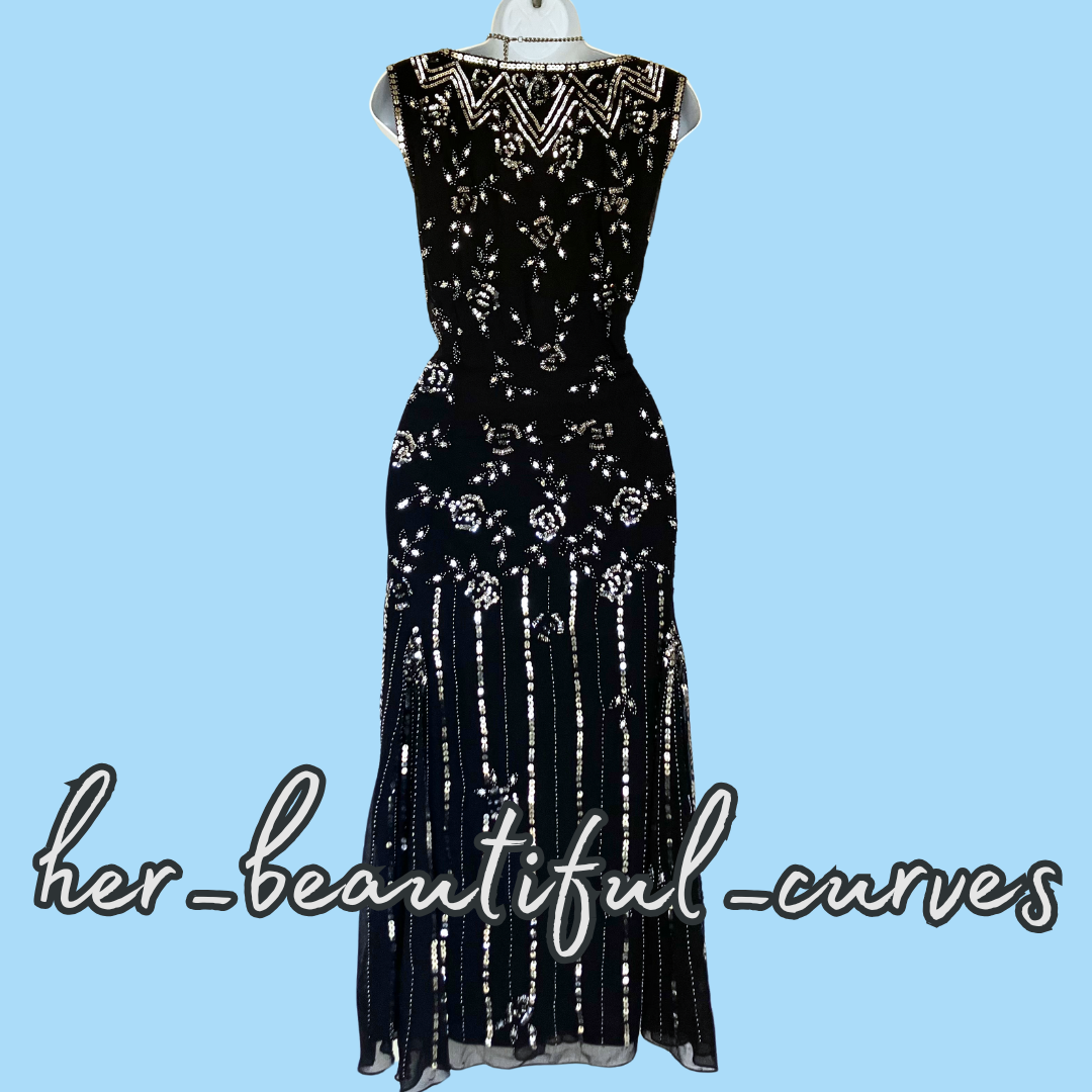 TOGETHER BLACK SEQUINED BEADED EMBELLISHED OCCASION EVENING PARTY DRESS SIZE 18