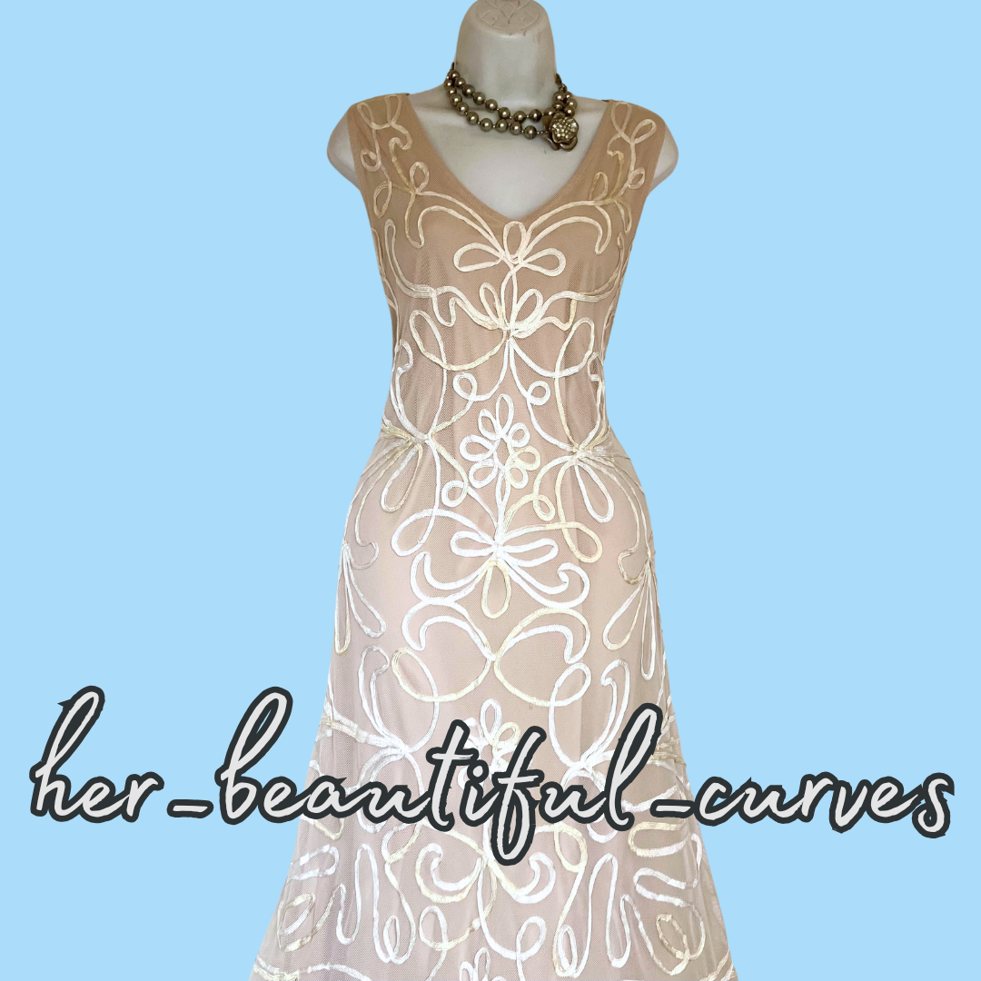NIGHTINGALES TAPE WORK WEDDING OCCASION PARTY DRESS & BOLERO SIZE 20